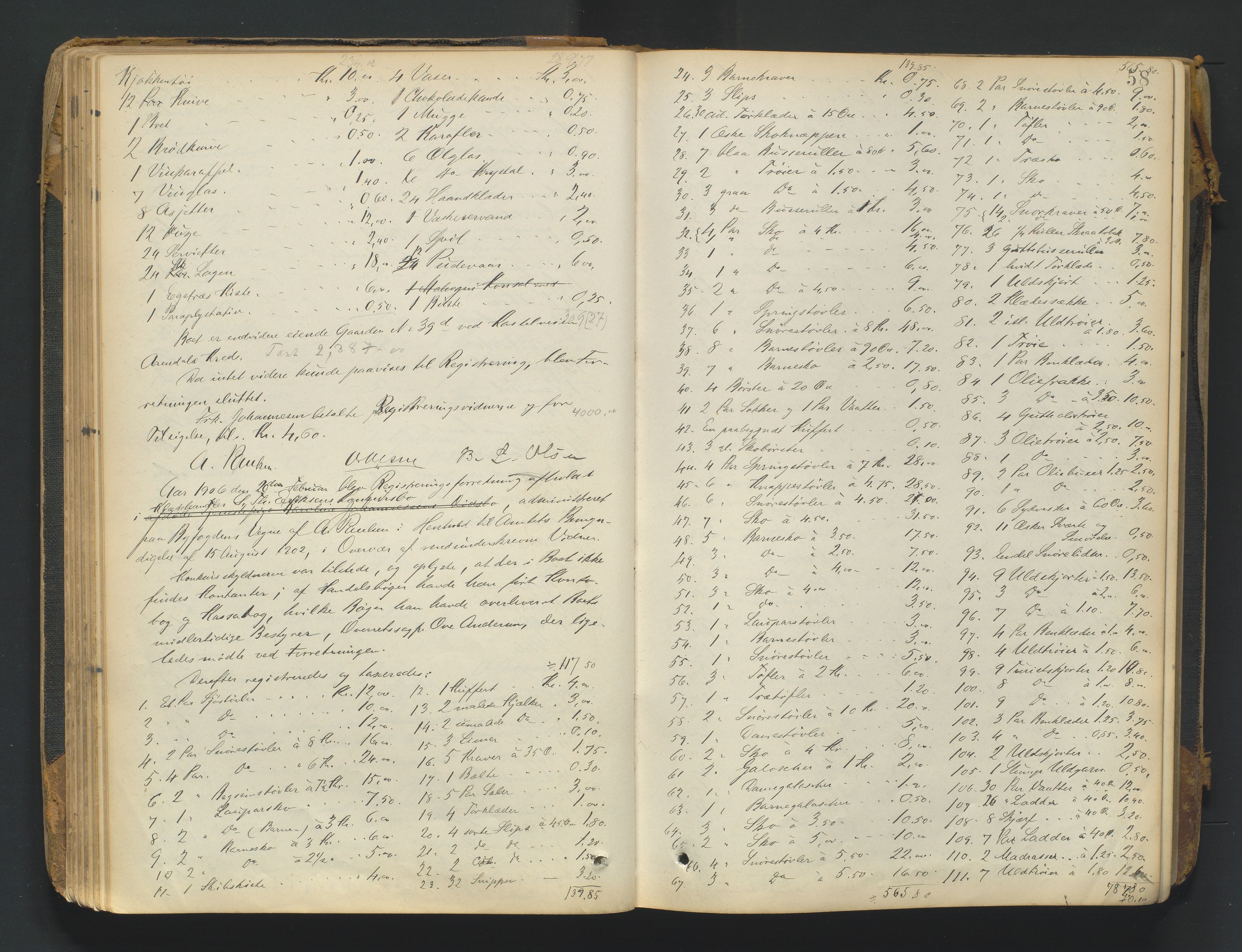 Arendal byfogd, AV/SAK-1222-0001/H/Hc/L0037: Skifteregistreringsprotokoll nr. 35, 1903-1926, p. 57b-58a