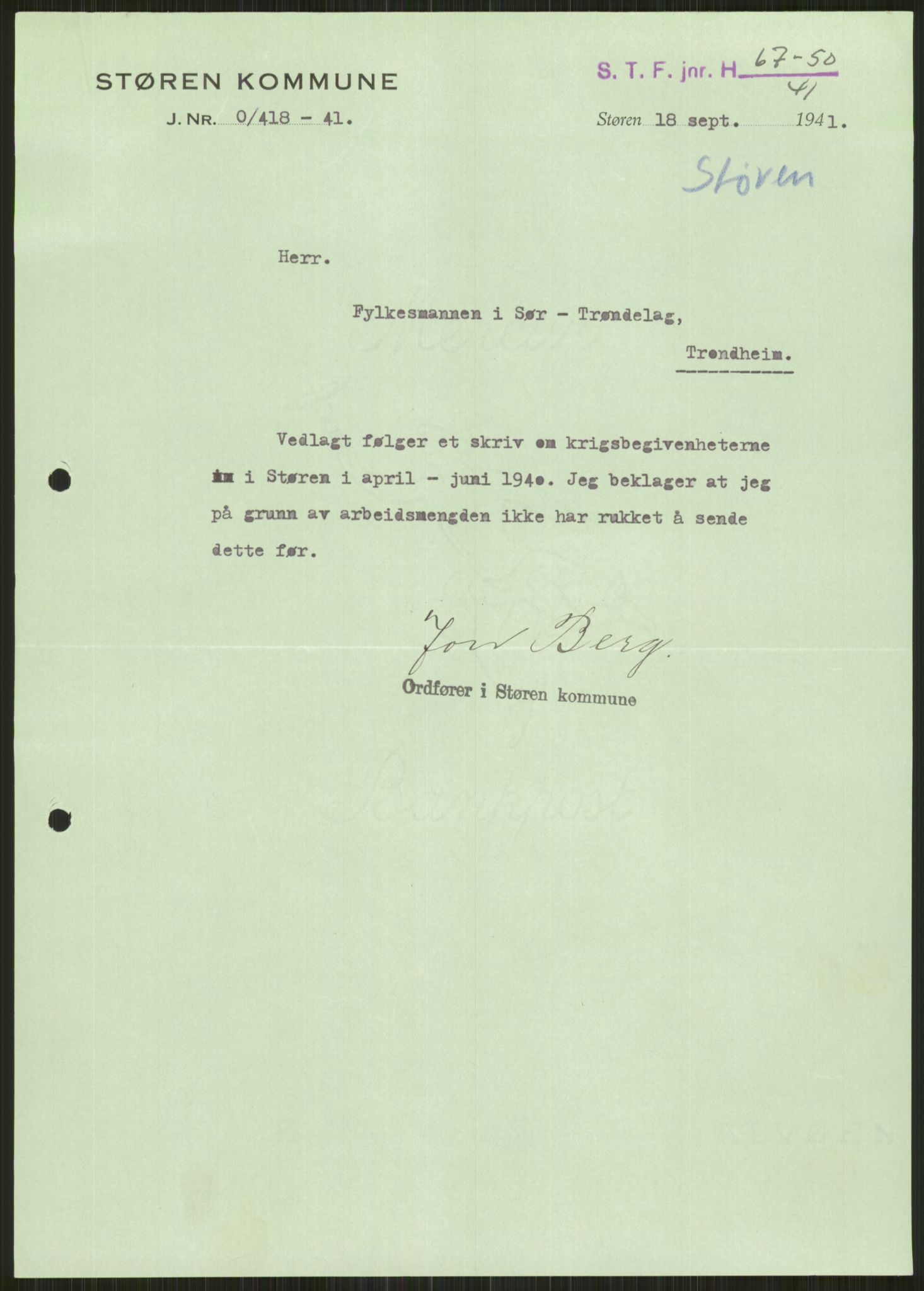 Forsvaret, Forsvarets krigshistoriske avdeling, AV/RA-RAFA-2017/Y/Ya/L0016: II-C-11-31 - Fylkesmenn.  Rapporter om krigsbegivenhetene 1940., 1940, p. 125