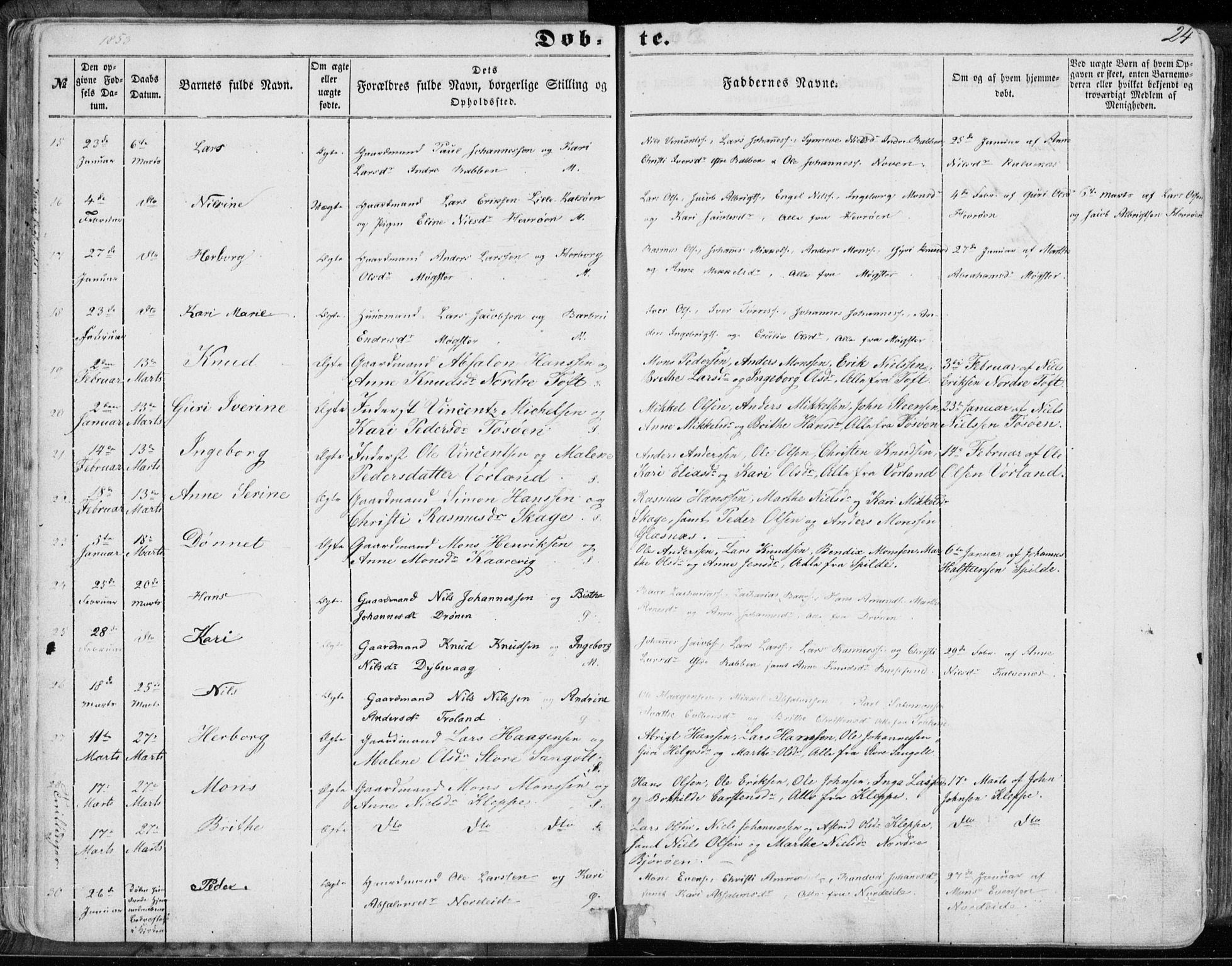 Sund sokneprestembete, AV/SAB-A-99930: Parish register (official) no. A 14, 1850-1866, p. 24