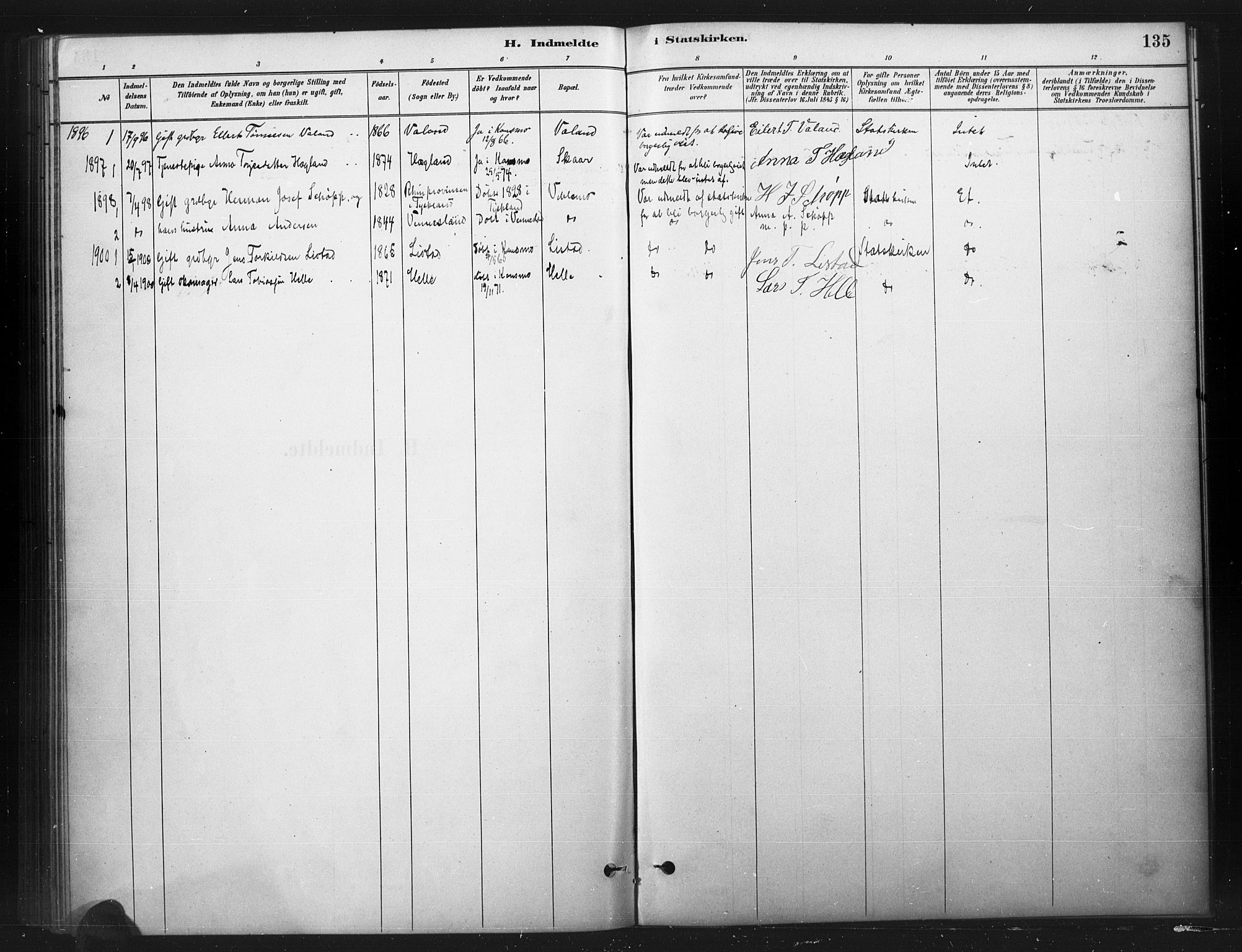 Nord-Audnedal sokneprestkontor, AV/SAK-1111-0032/F/Fa/Faa/L0003: Parish register (official) no. A 3, 1882-1900, p. 135