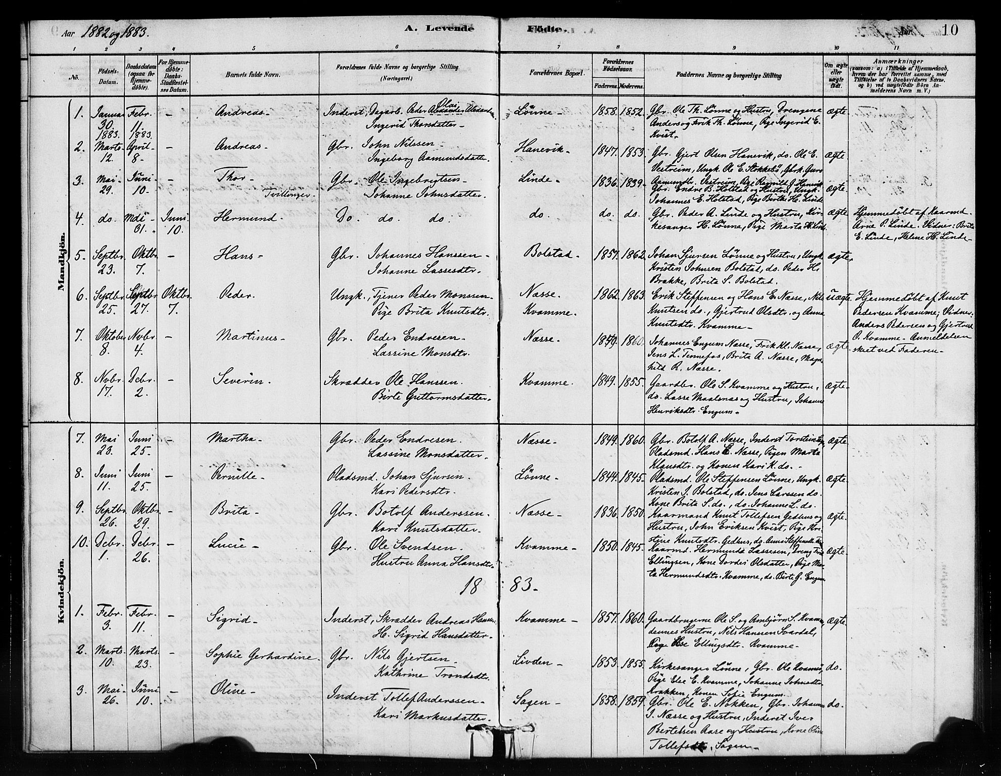 Vik sokneprestembete, AV/SAB-A-81501/H/Haa/Haad/L0001: Parish register (official) no. D 1, 1878-1890, p. 10