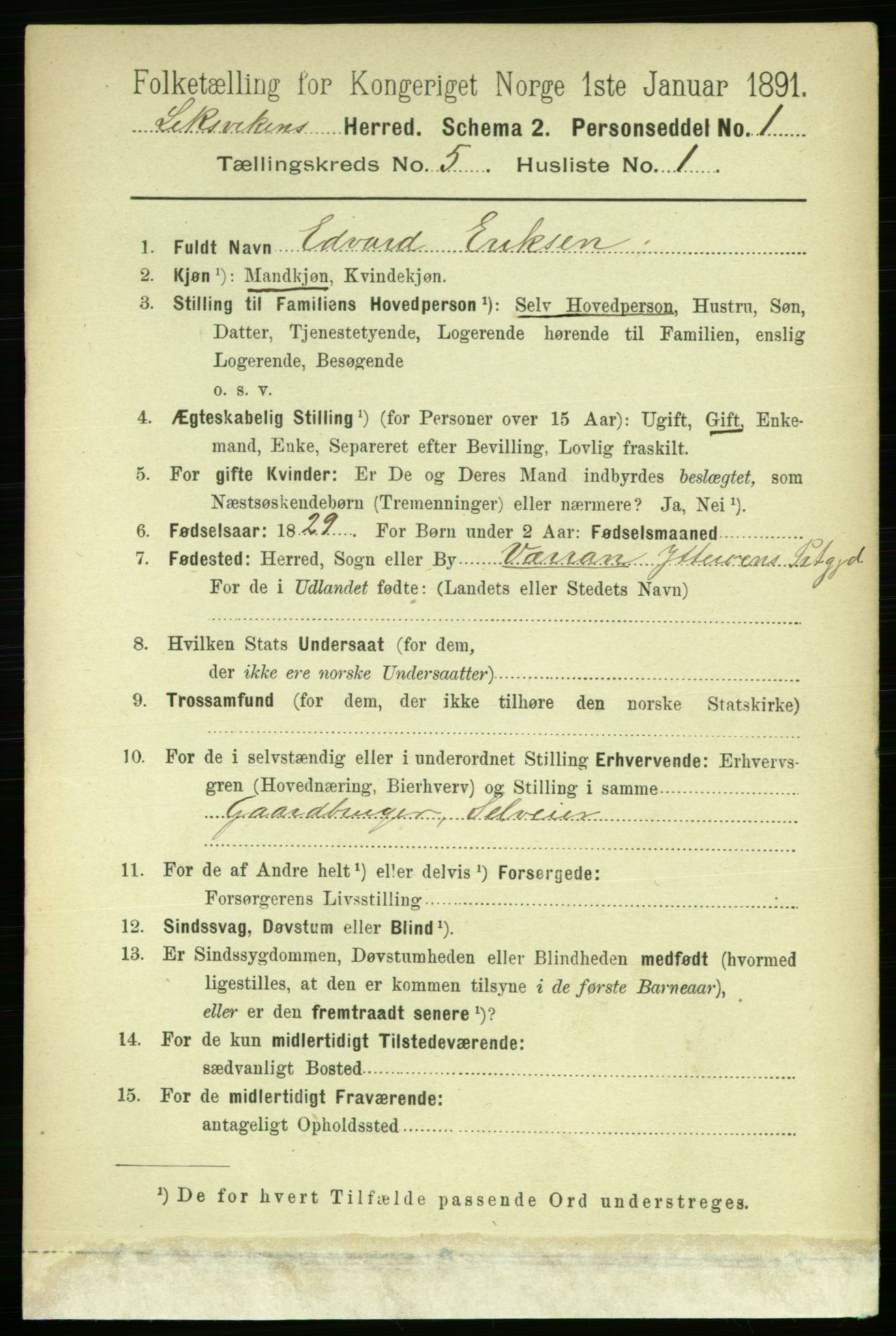 RA, 1891 census for 1718 Leksvik, 1891, p. 2536