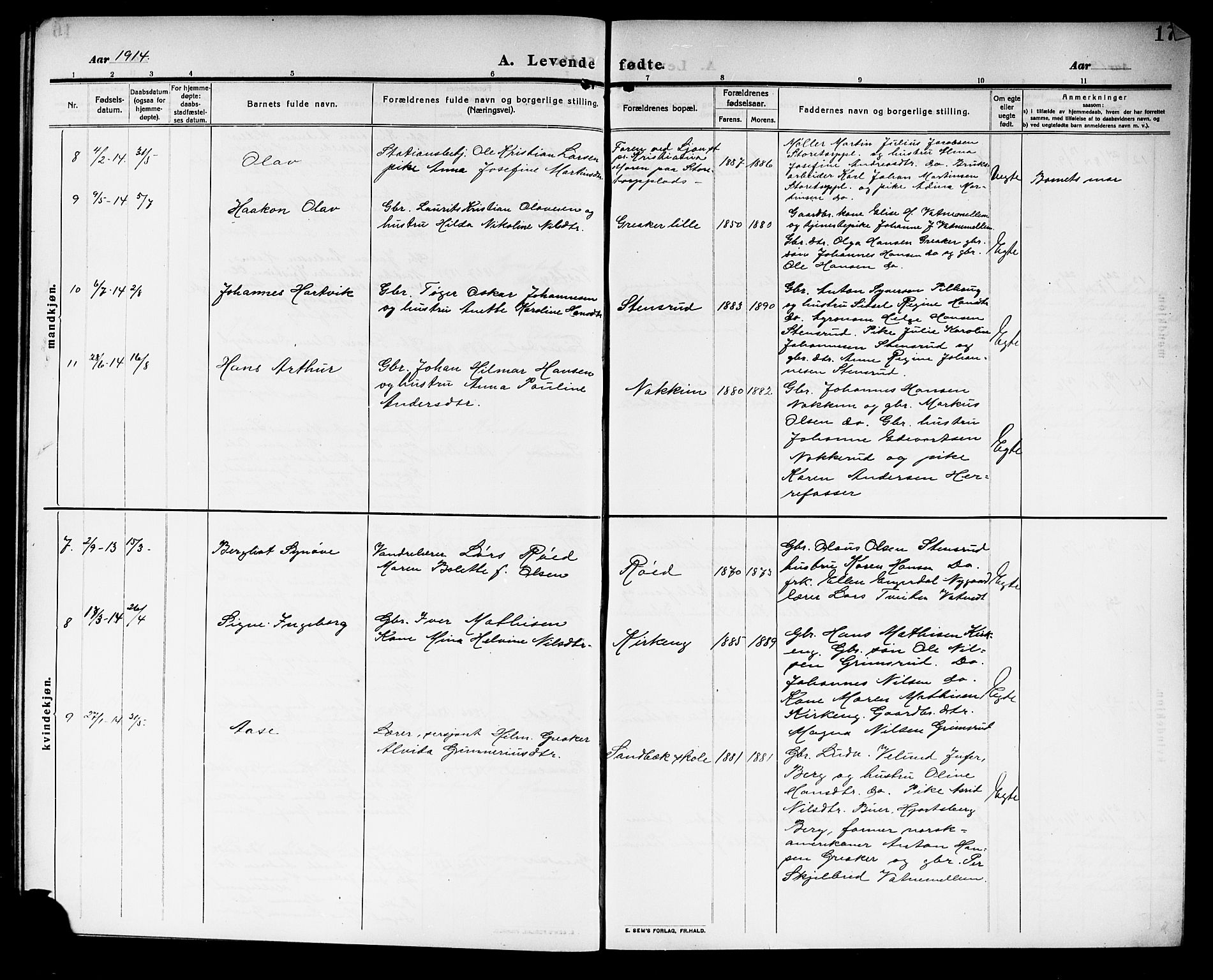 Rakkestad prestekontor Kirkebøker, AV/SAO-A-2008/G/Gb/L0002: Parish register (copy) no. II 2, 1909-1920, p. 17