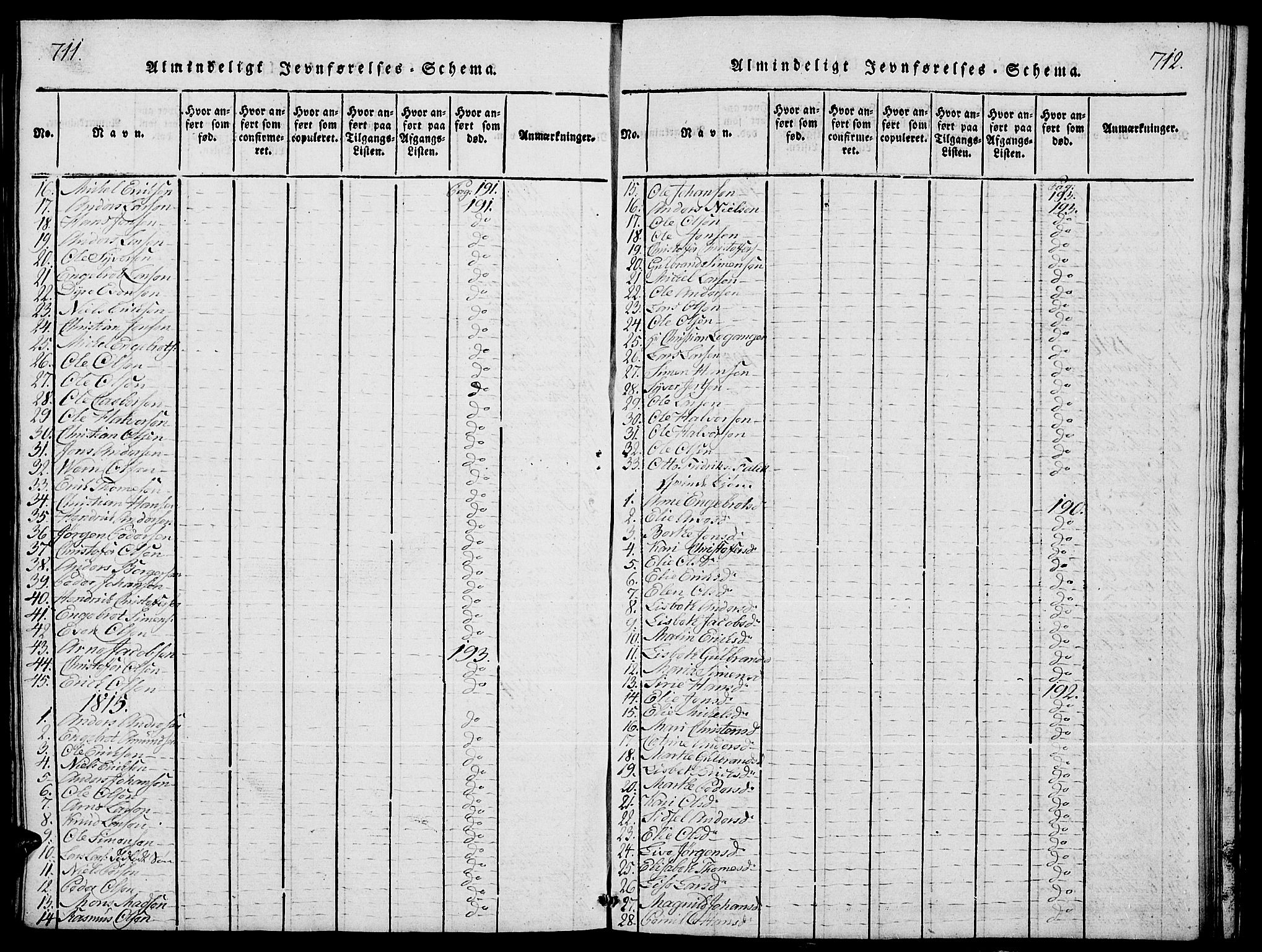 Stange prestekontor, SAH/PREST-002/L/L0001: Parish register (copy) no. 1, 1814-1825, p. 711-712
