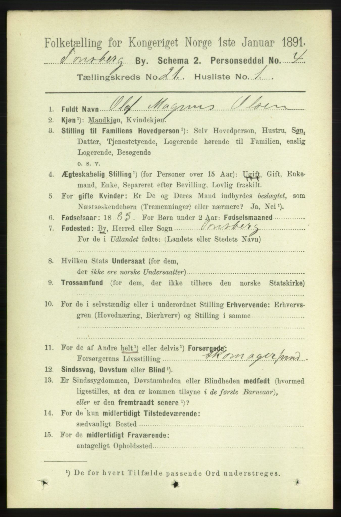 RA, 1891 census for 0705 Tønsberg, 1891, p. 5578