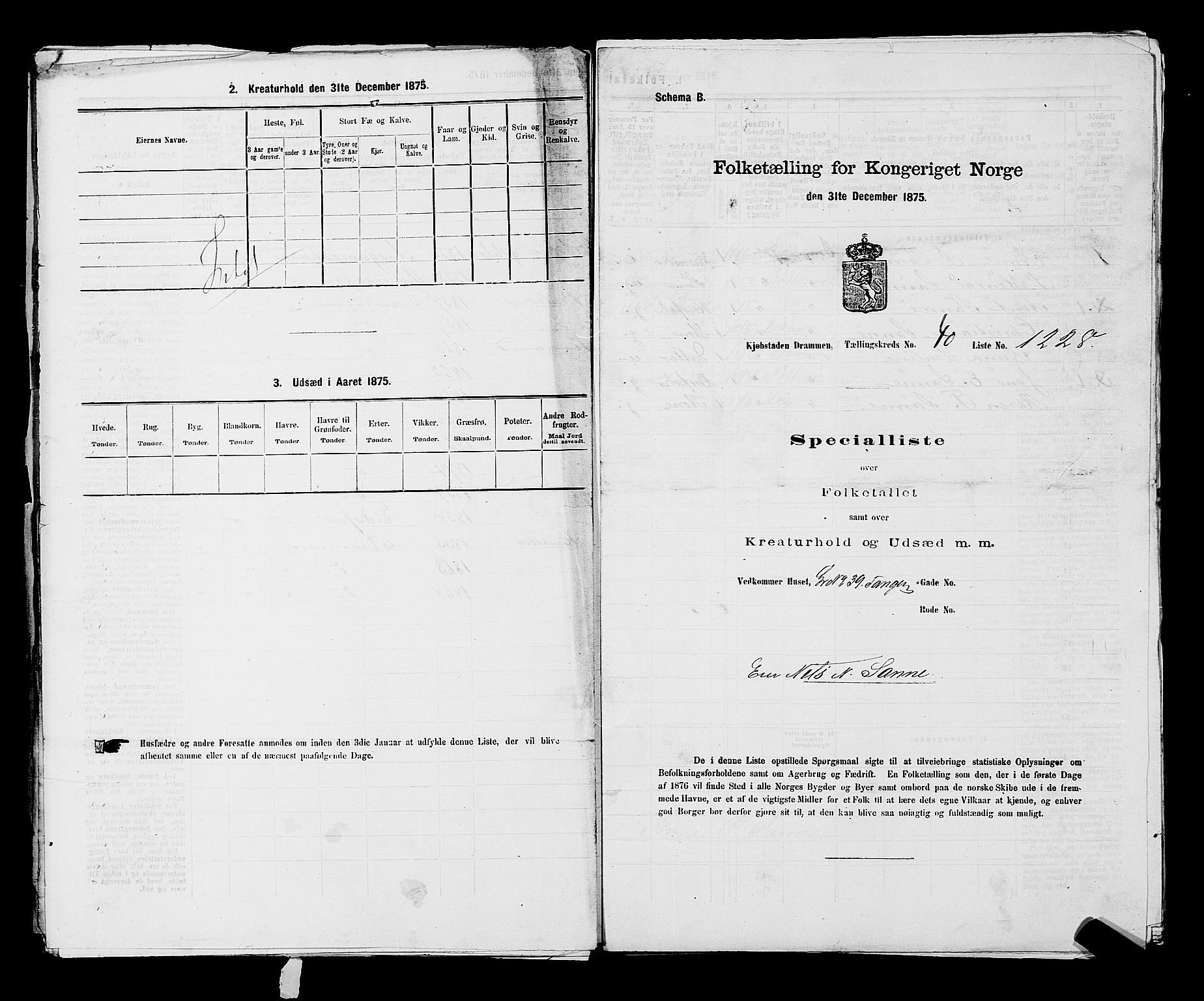 SAKO, 1875 census for 0602 Drammen, 1875, p. 3386