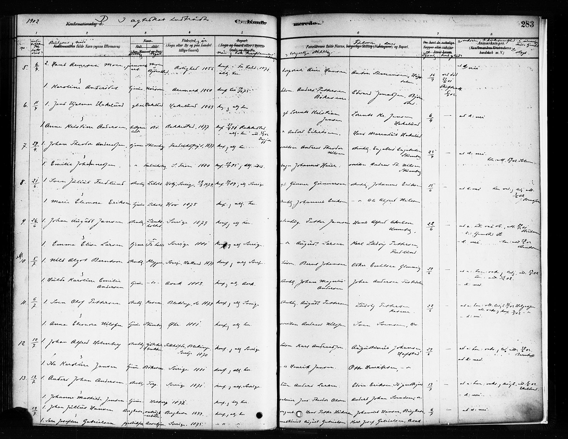 Idd prestekontor Kirkebøker, AV/SAO-A-10911/F/Fc/L0006a: Parish register (official) no. III 6A, 1878-1903, p. 283