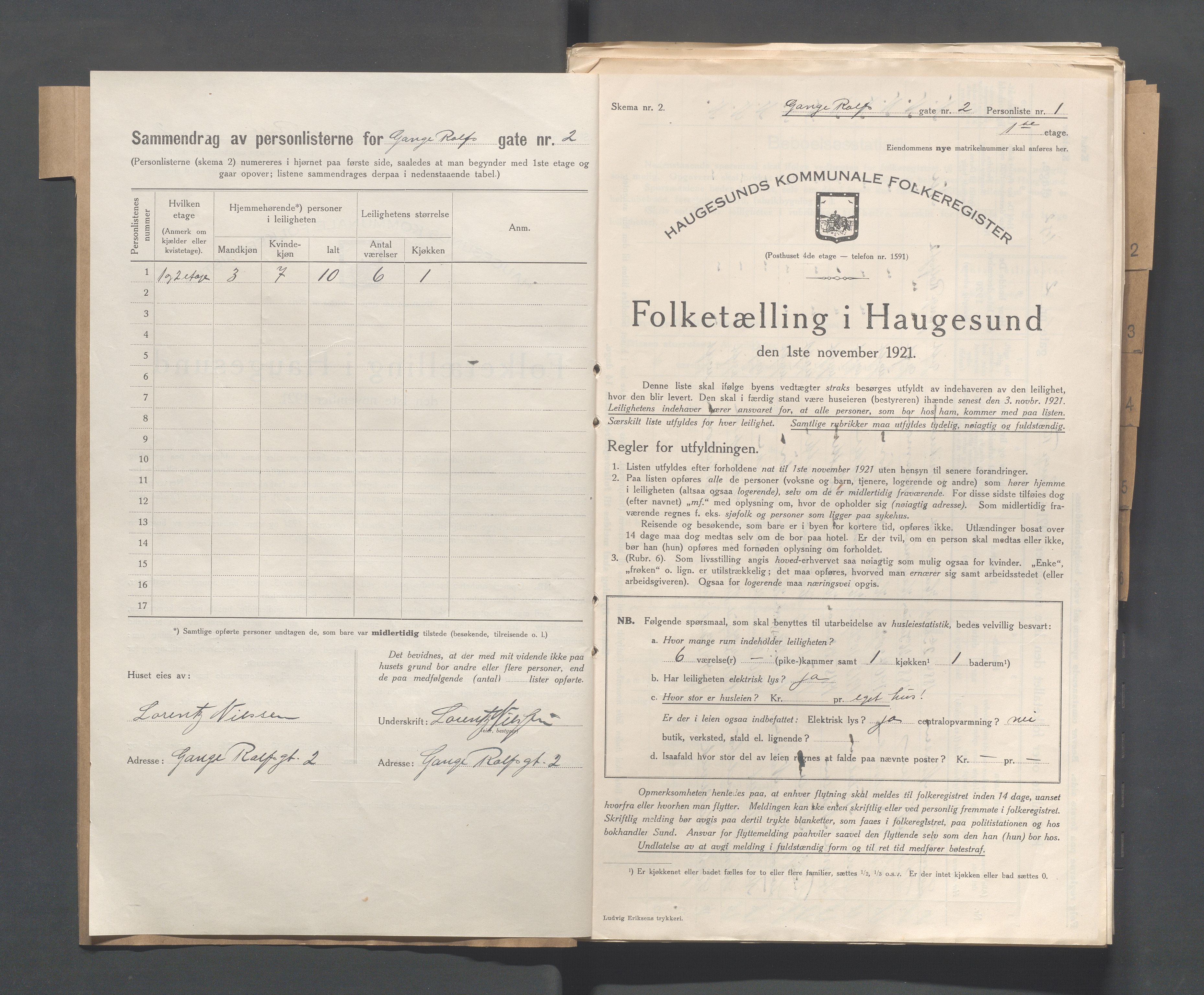 IKAR, Local census 1.11.1921 for Haugesund, 1921, p. 1115