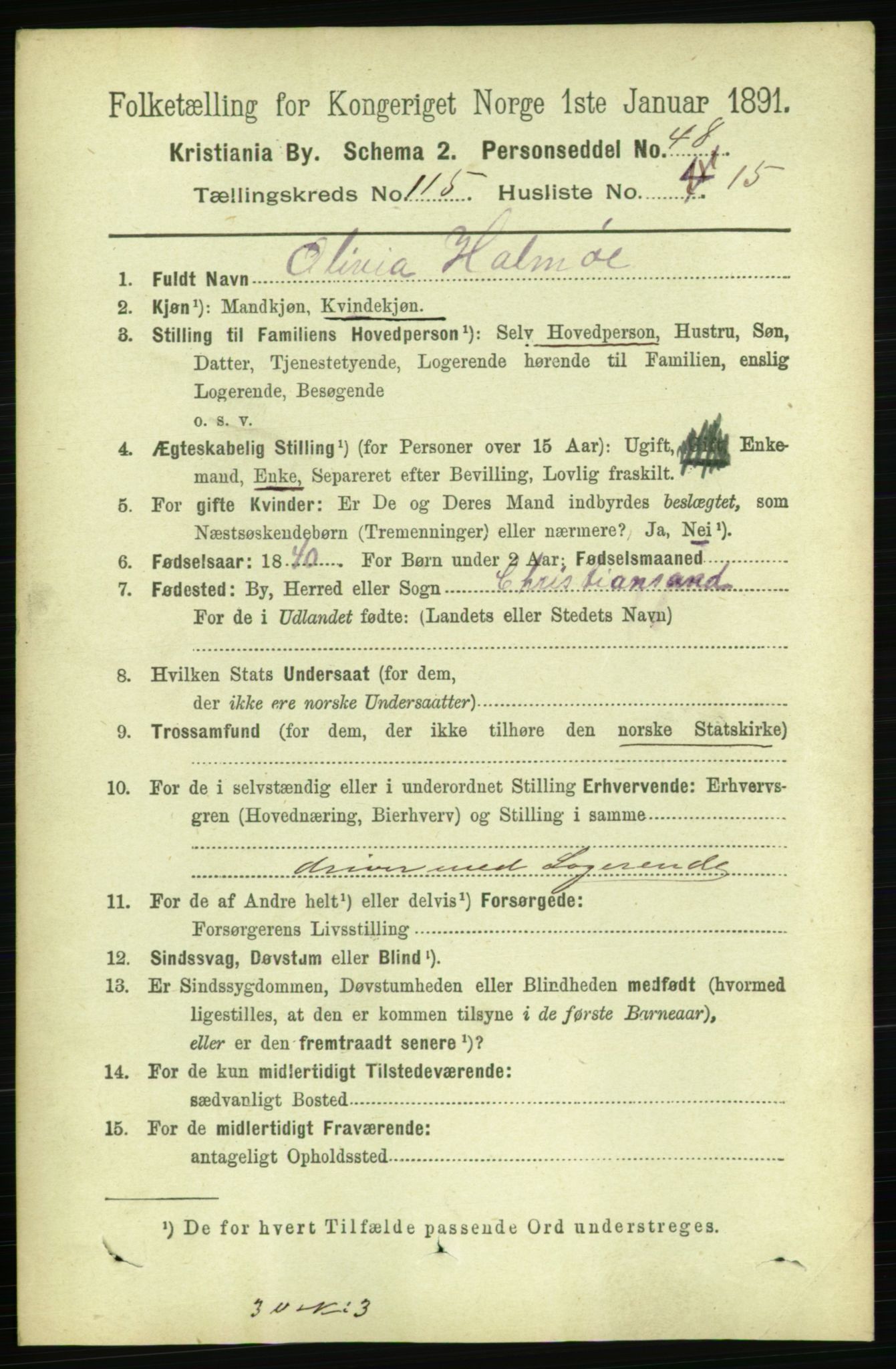 RA, 1891 census for 0301 Kristiania, 1891, p. 62185