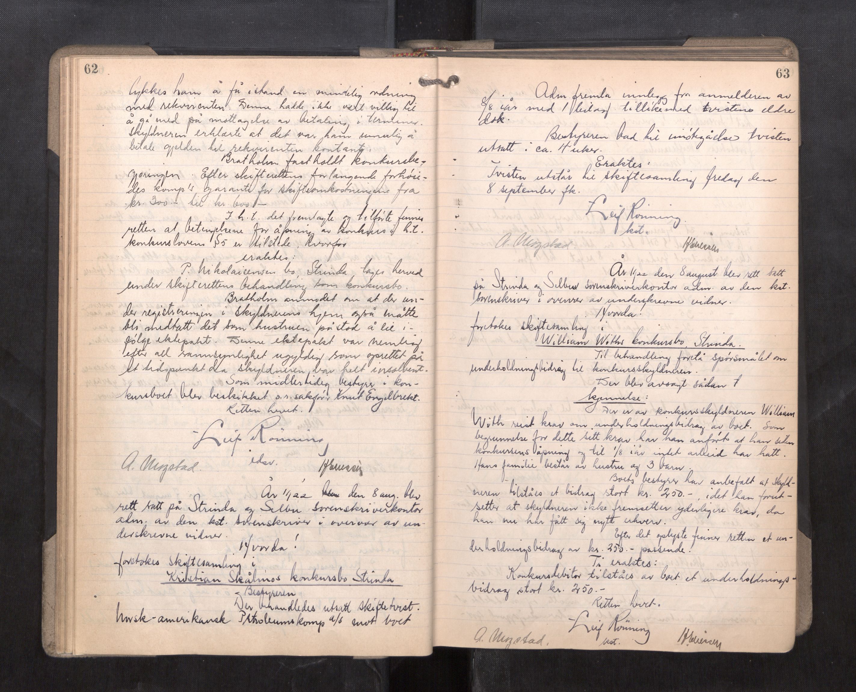Strinda og Selbu sorenskriveri, AV/SAT-A-0015/3/3B/L0014: Skifteforhandlingsprot. 14, 1922-1924, p. 62-63