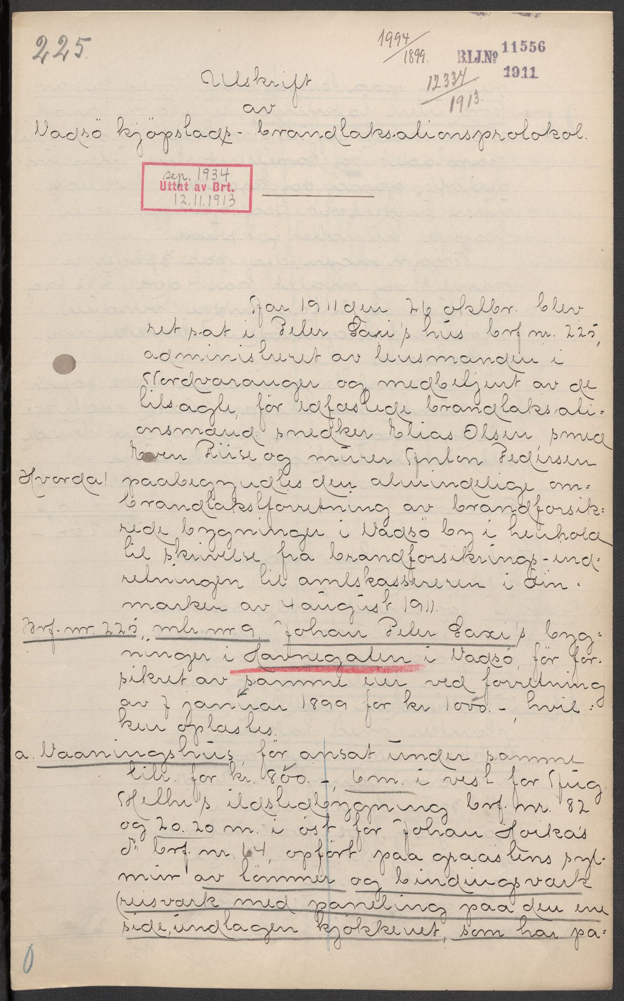 Norges Brannkasse, AV/RA-S-1549/E/Eu/L0011: Branntakster for Vadsø by, 1868-1934, p. 458