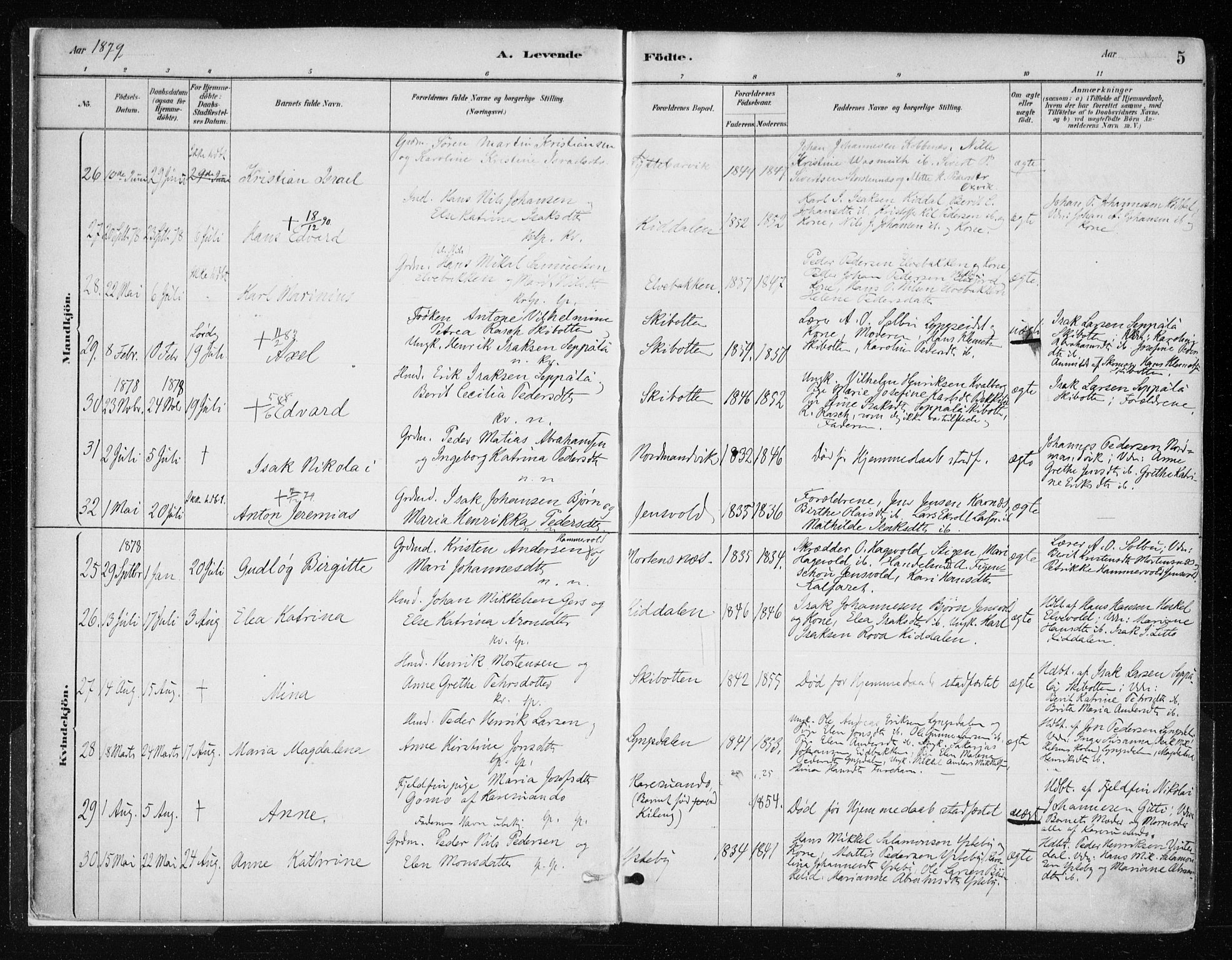 Lyngen sokneprestembete, SATØ/S-1289/H/He/Hea/L0007kirke: Parish register (official) no. 7, 1879-1890, p. 5