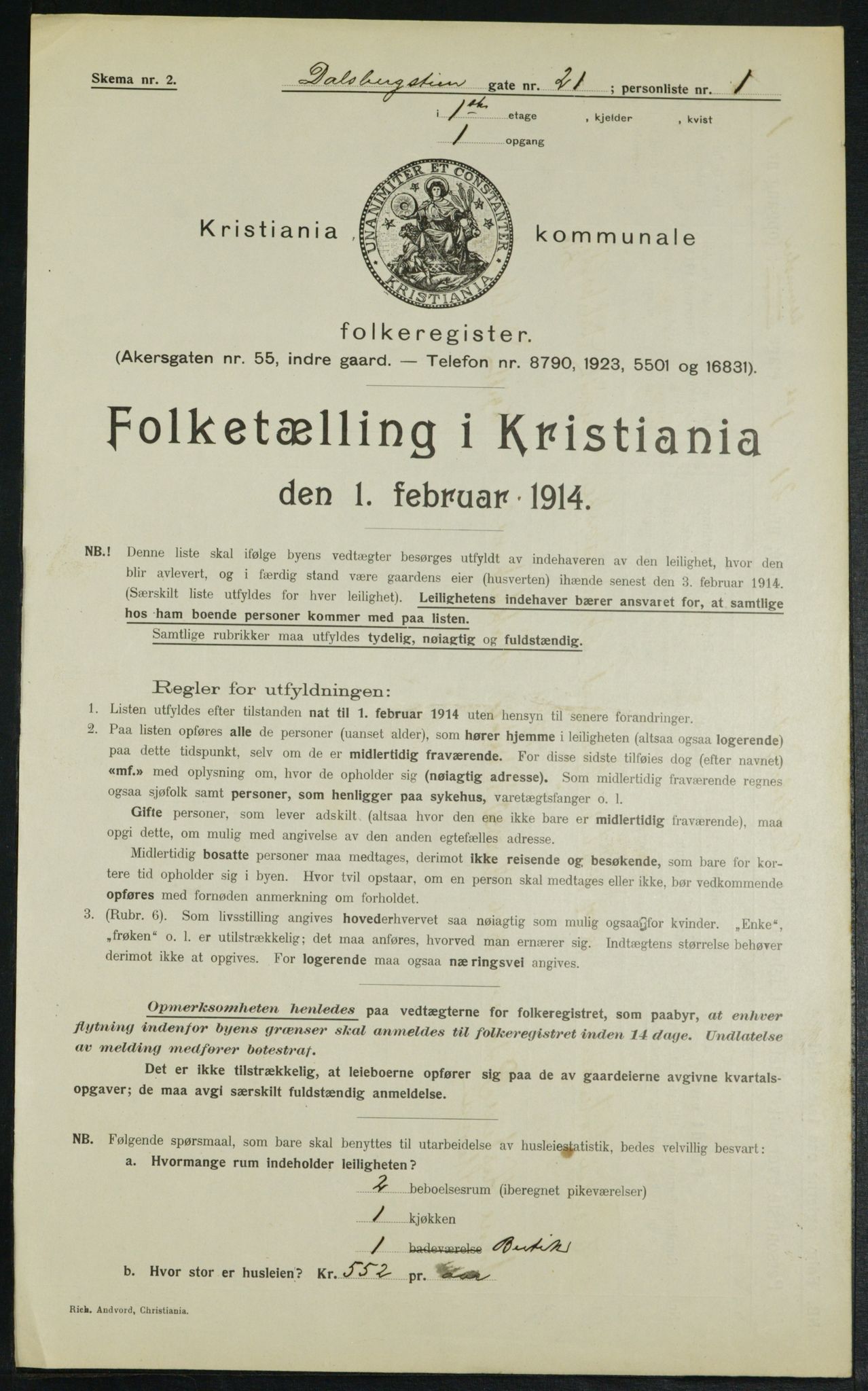 OBA, Municipal Census 1914 for Kristiania, 1914, p. 14509