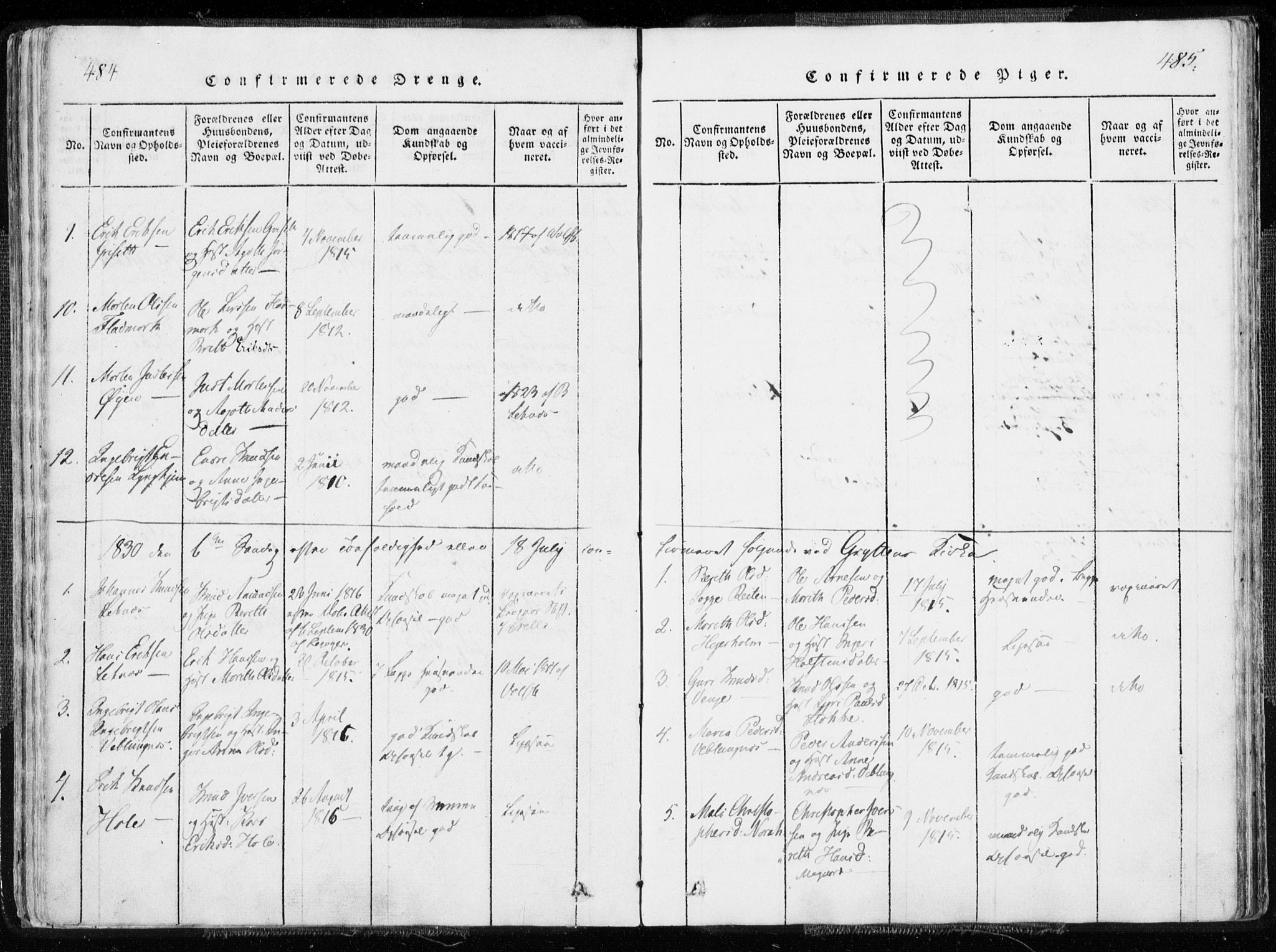 Ministerialprotokoller, klokkerbøker og fødselsregistre - Møre og Romsdal, SAT/A-1454/544/L0571: Parish register (official) no. 544A04, 1818-1853, p. 484-485