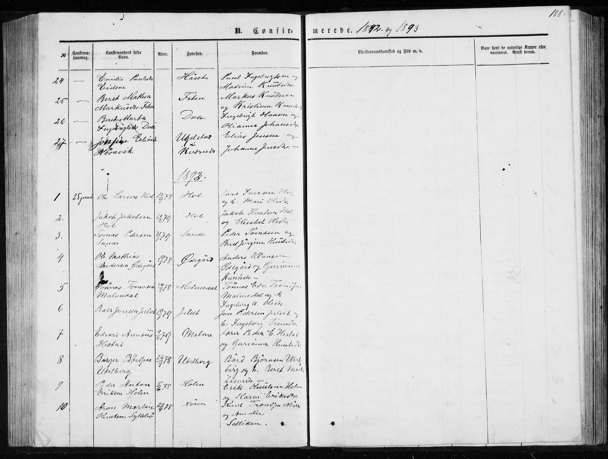 Ministerialprotokoller, klokkerbøker og fødselsregistre - Møre og Romsdal, AV/SAT-A-1454/565/L0754: Parish register (copy) no. 565C03, 1870-1896, p. 188