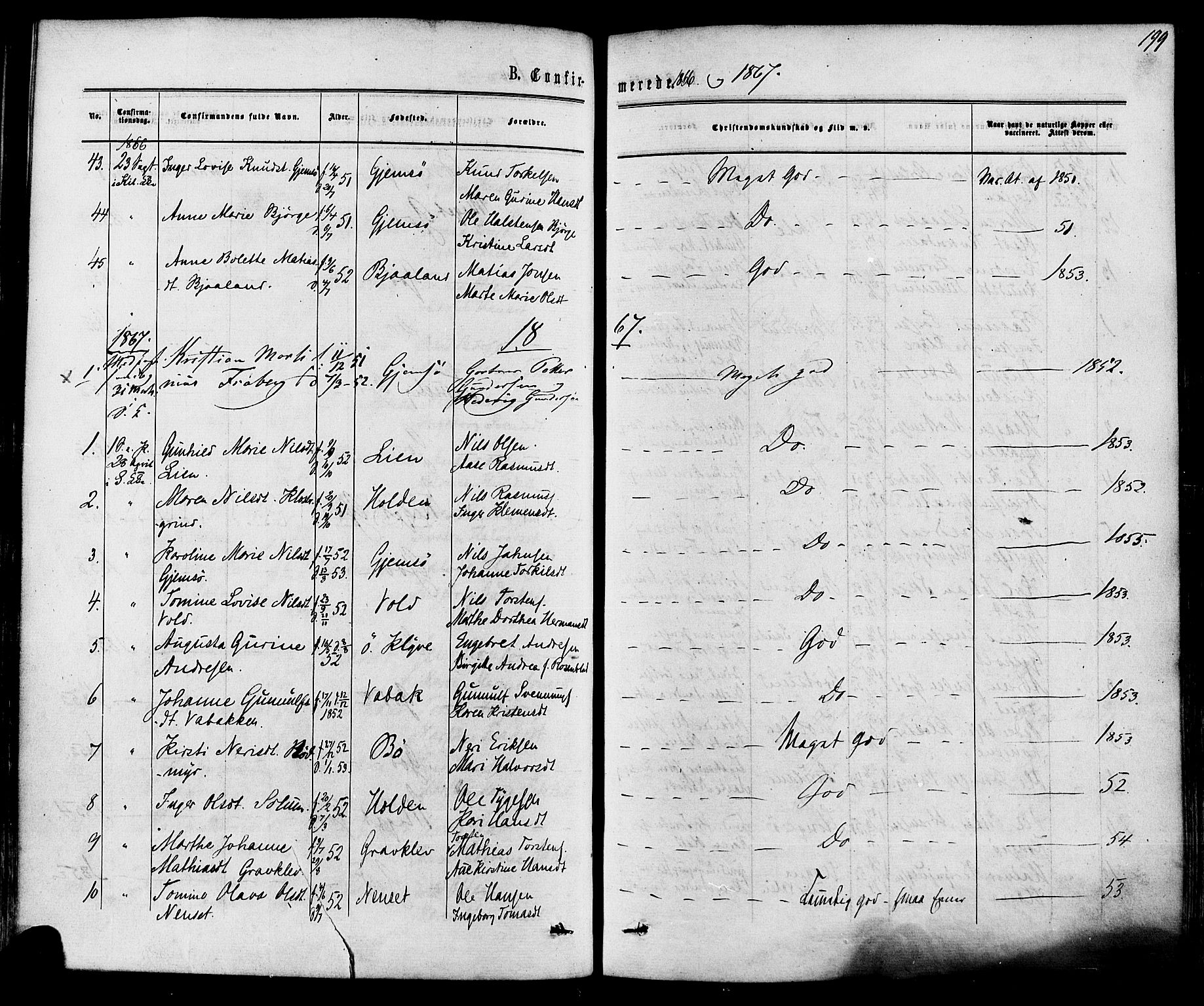 Solum kirkebøker, SAKO/A-306/F/Fa/L0008: Parish register (official) no. I 8, 1865-1876, p. 199