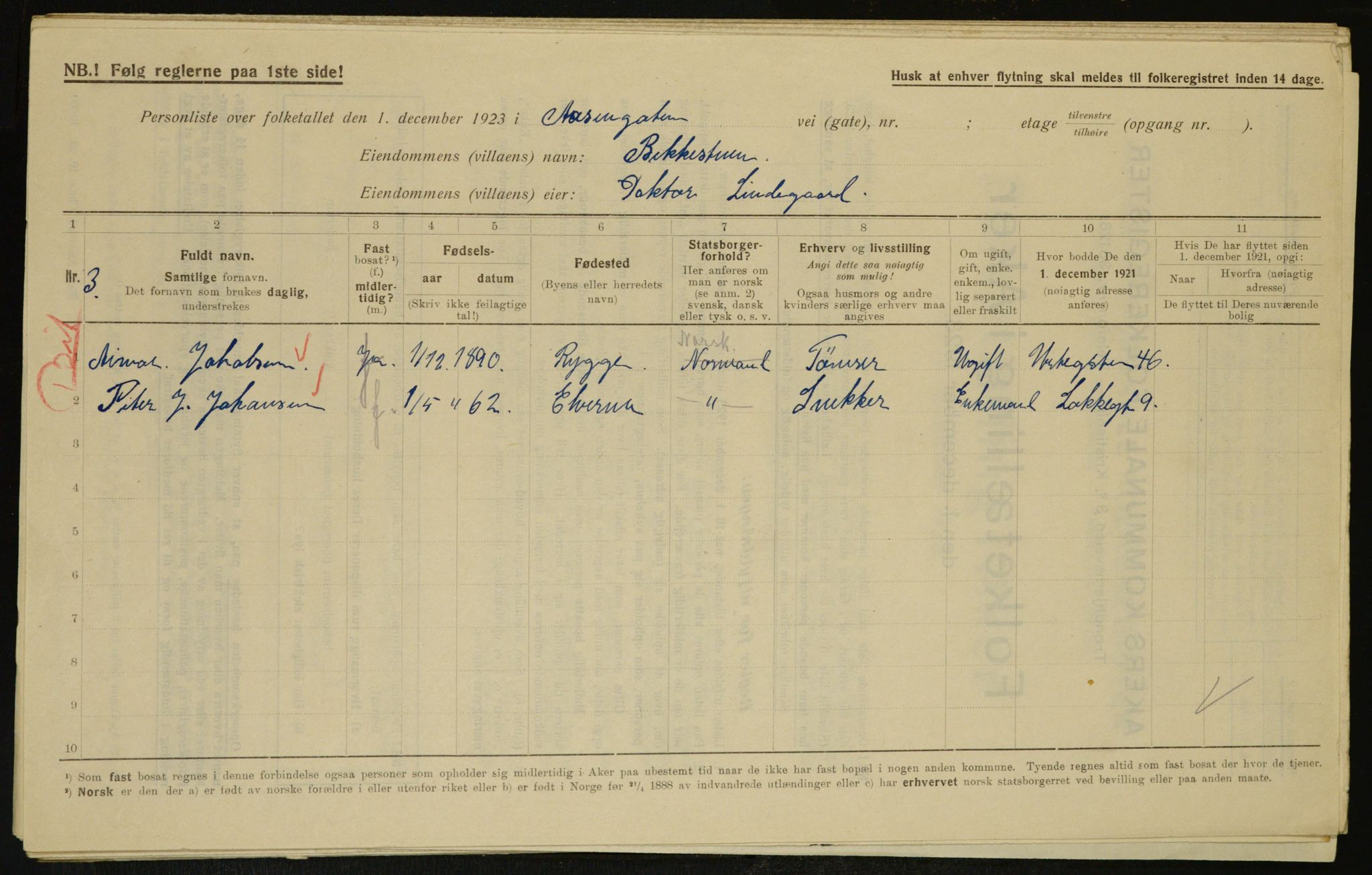 , Municipal Census 1923 for Aker, 1923, p. 7403