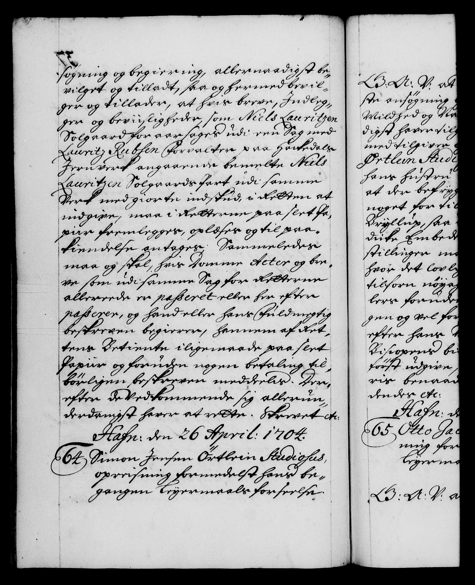 Danske Kanselli 1572-1799, AV/RA-EA-3023/F/Fc/Fca/Fcaa/L0019: Norske registre, 1704-1707, p. 37b