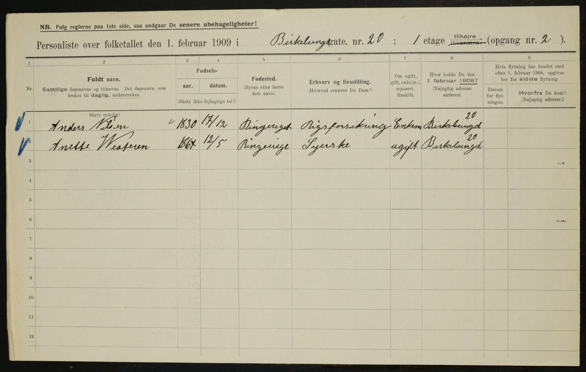 OBA, Municipal Census 1909 for Kristiania, 1909, p. 4633