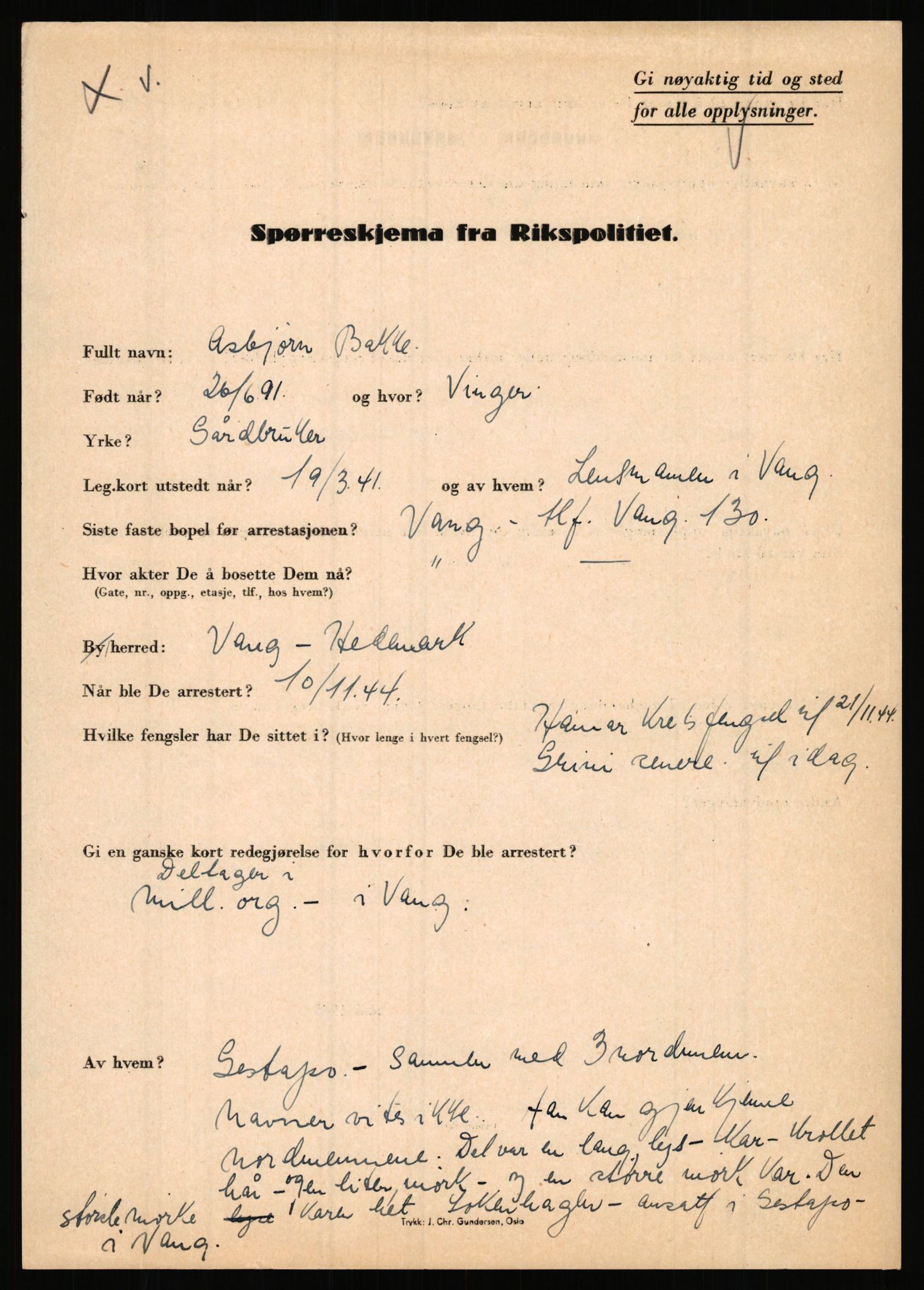 Rikspolitisjefen, AV/RA-S-1560/L/L0001: Abelseth, Rudolf - Berentsen, Odd, 1940-1945, p. 1089