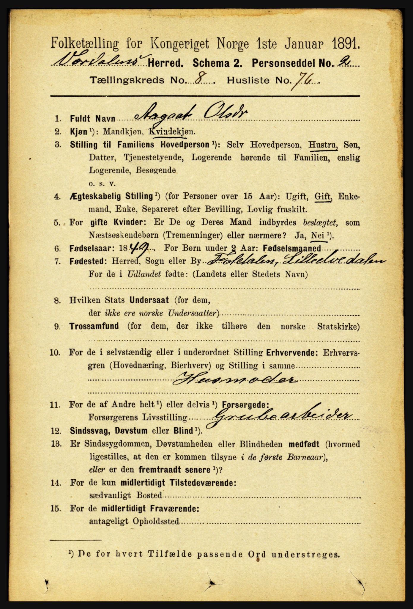 RA, 1891 census for 1721 Verdal, 1891, p. 4889