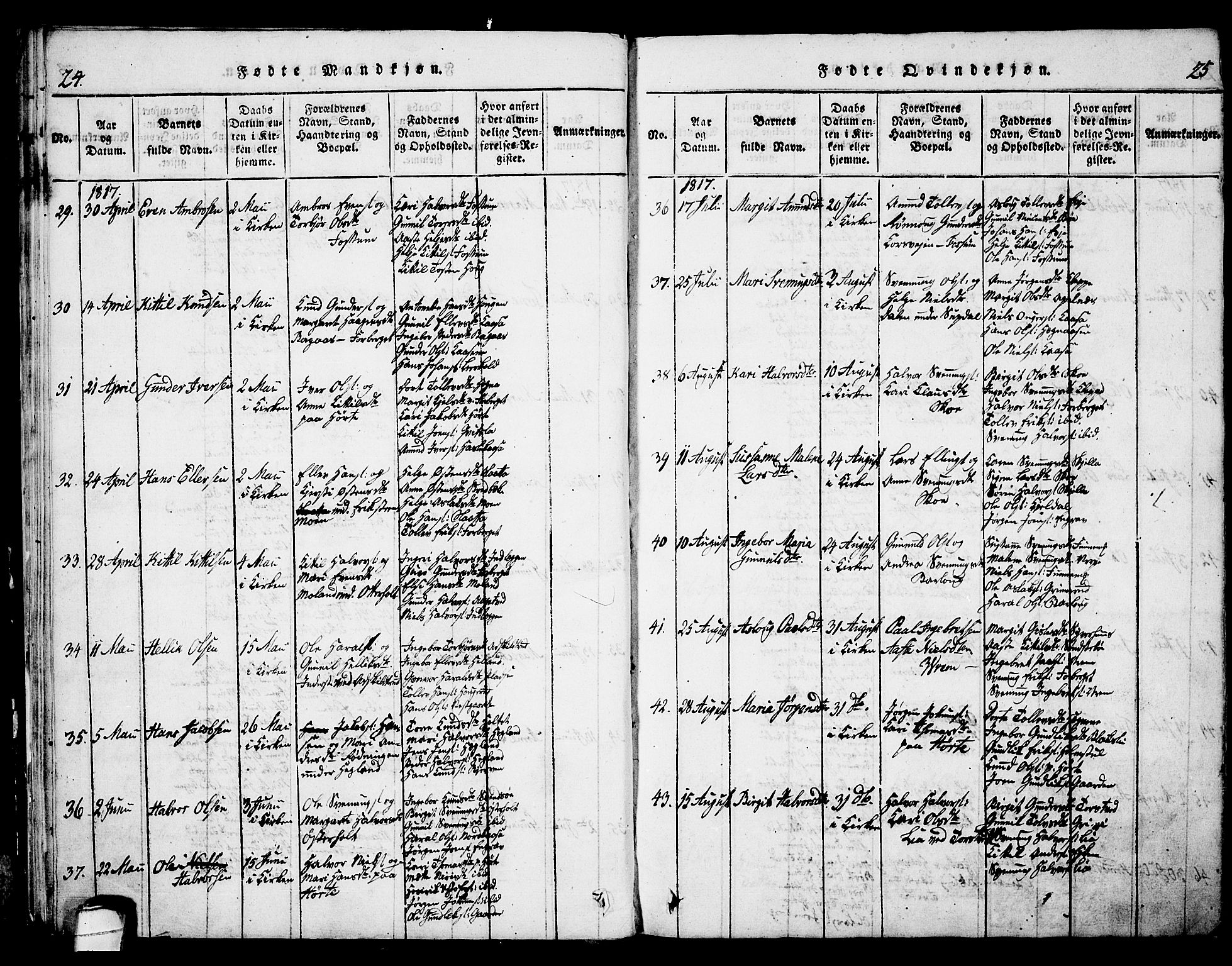 Bø kirkebøker, AV/SAKO-A-257/G/Ga/L0001: Parish register (copy) no. 1, 1815-1831, p. 24-25