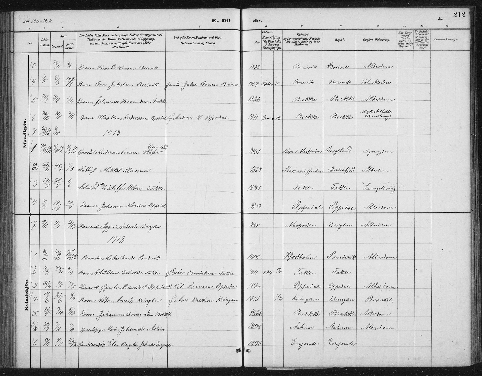 Gulen sokneprestembete, SAB/A-80201/H/Hab/Habc/L0002: Parish register (copy) no. C 2, 1880-1938, p. 212
