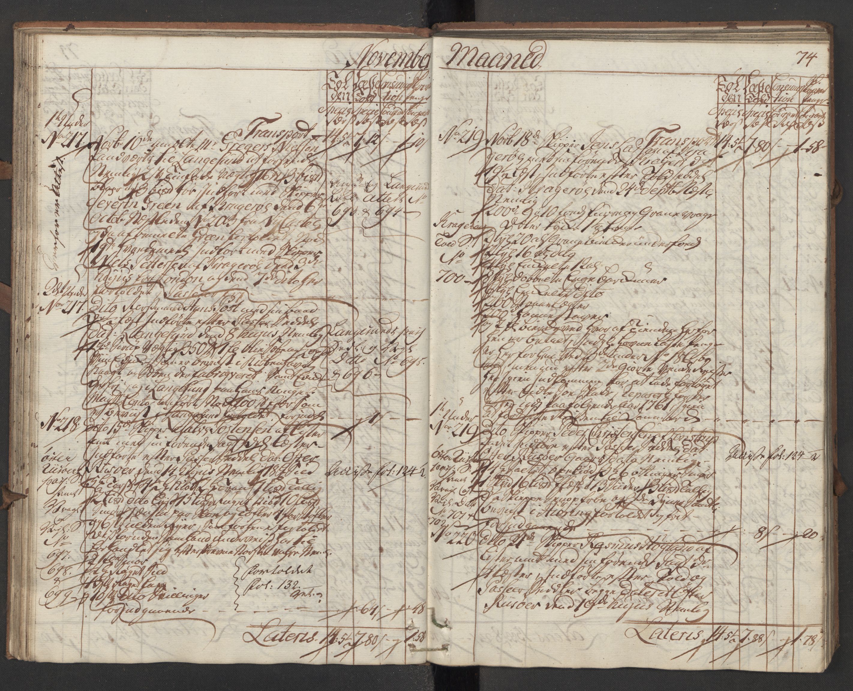 Generaltollkammeret, tollregnskaper, AV/RA-EA-5490/R13/L0028/0001: Tollregnskaper Kragerø / Inngående hovedtollbok, 1760, p. 73b-74a