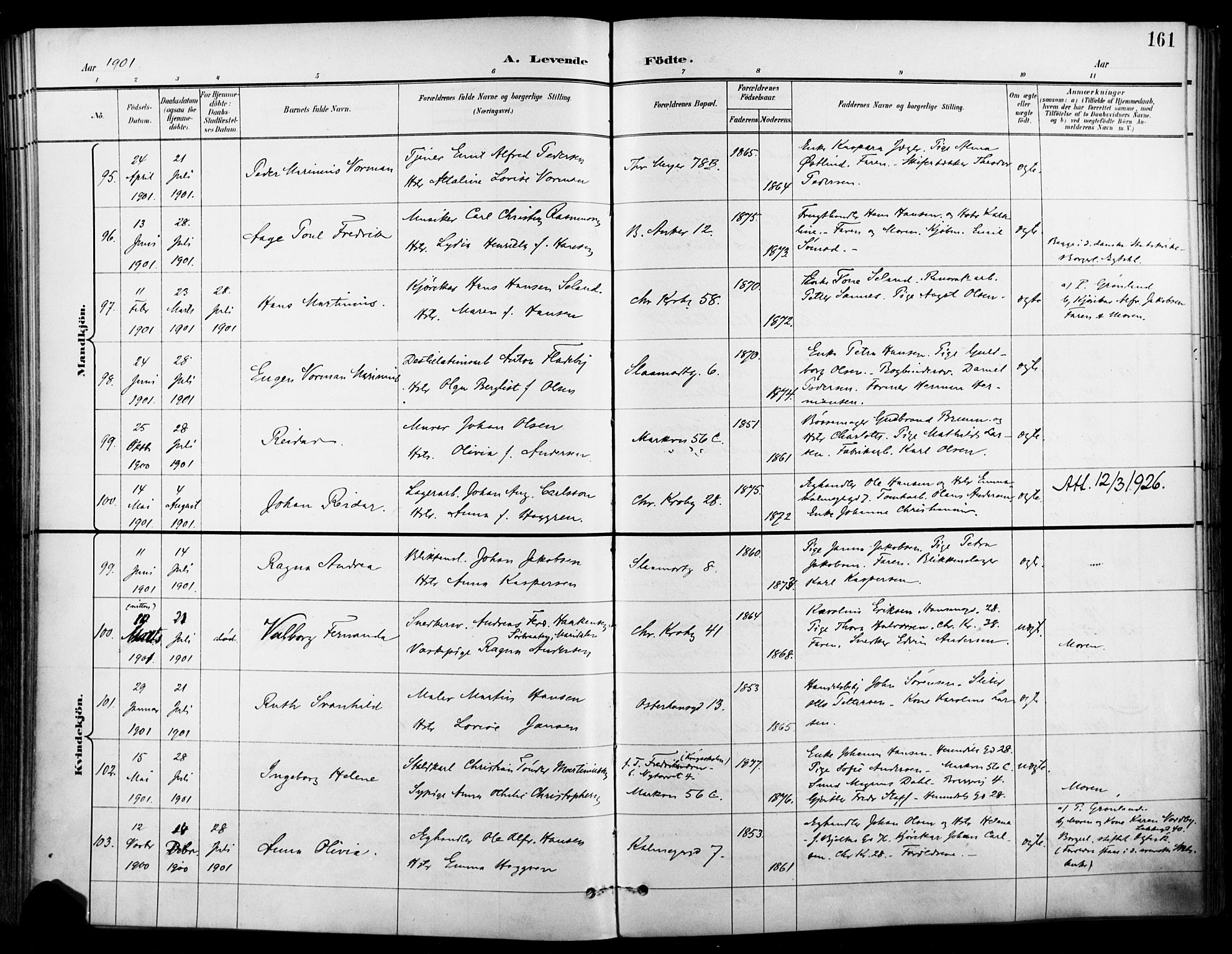 Jakob prestekontor Kirkebøker, SAO/A-10850/F/Fa/L0005: Parish register (official) no. 5, 1896-1903, p. 161