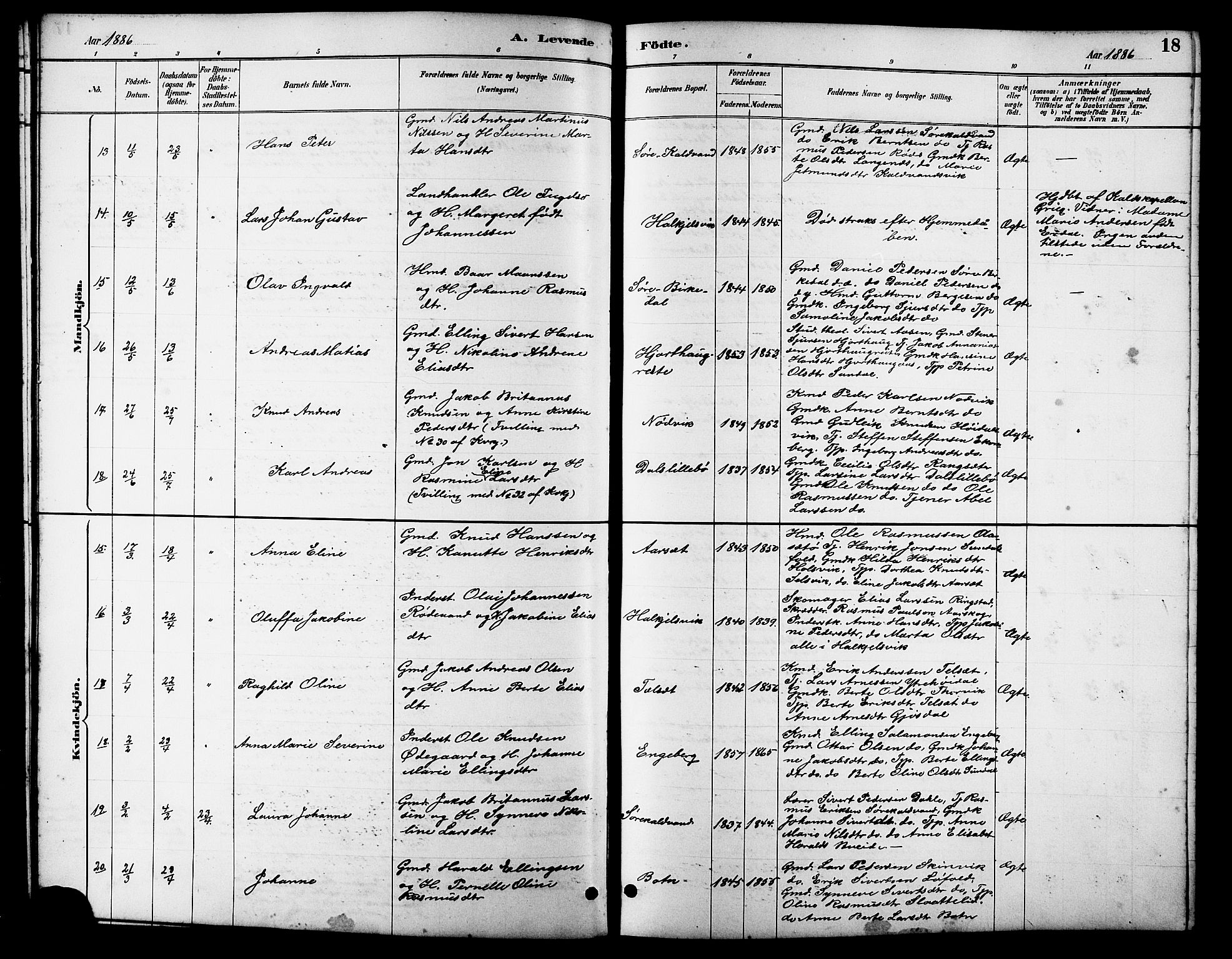 Ministerialprotokoller, klokkerbøker og fødselsregistre - Møre og Romsdal, AV/SAT-A-1454/511/L0158: Parish register (copy) no. 511C04, 1884-1903, p. 18