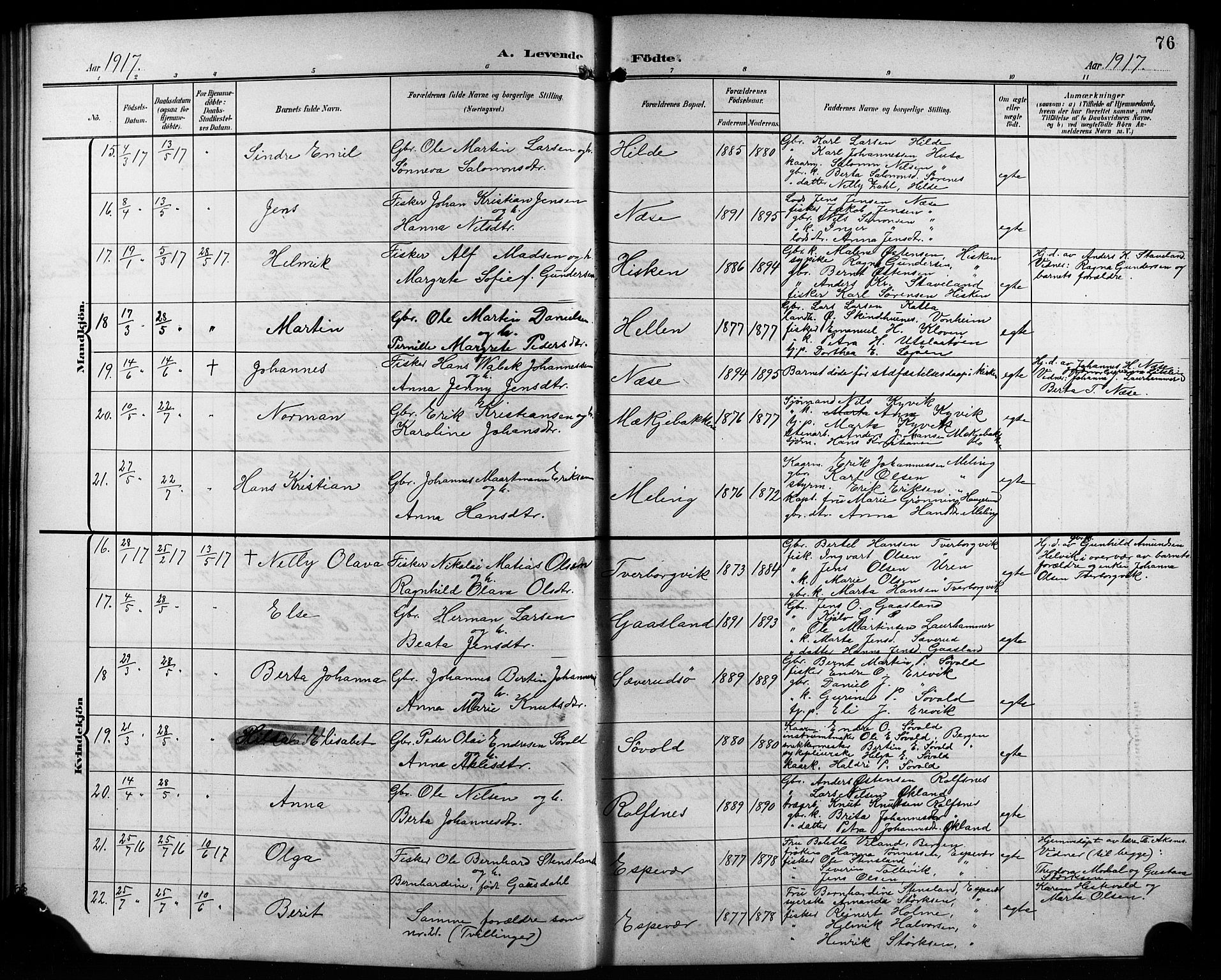 Finnås sokneprestembete, SAB/A-99925/H/Ha/Hab/Habb/L0005: Parish register (copy) no. B 5, 1907-1920, p. 76