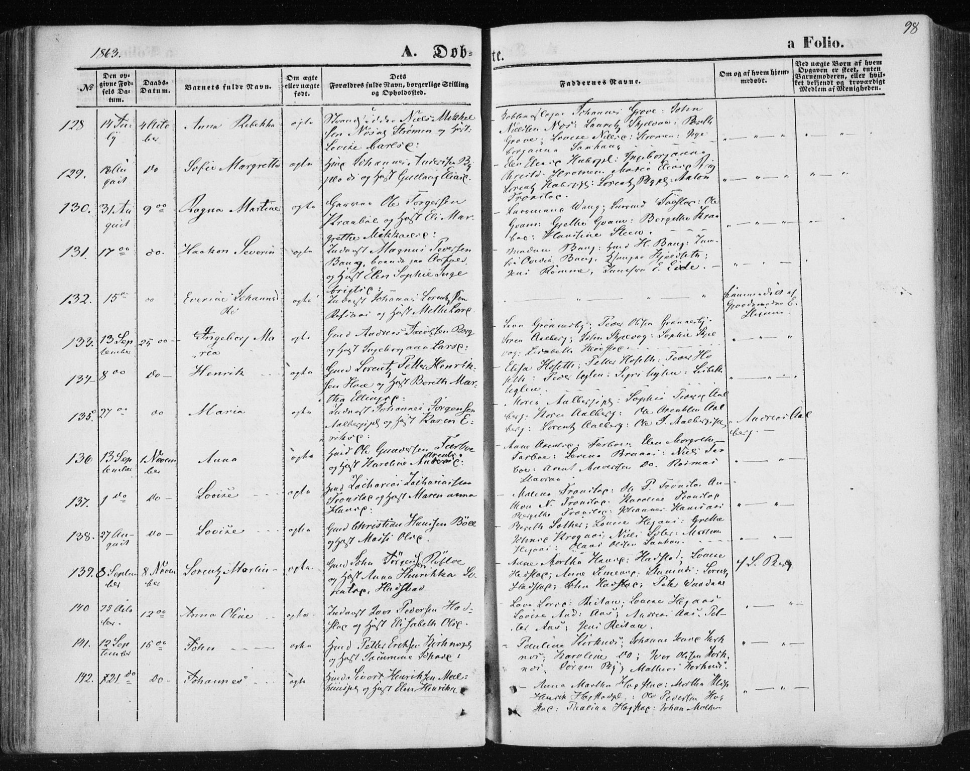 Ministerialprotokoller, klokkerbøker og fødselsregistre - Nord-Trøndelag, AV/SAT-A-1458/730/L0283: Parish register (official) no. 730A08, 1855-1865, p. 98