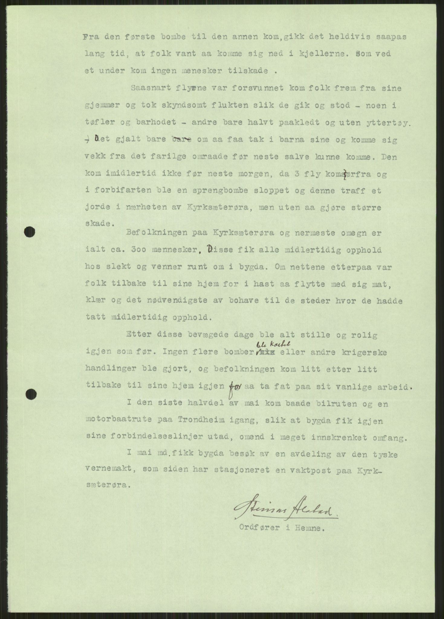 Forsvaret, Forsvarets krigshistoriske avdeling, AV/RA-RAFA-2017/Y/Ya/L0016: II-C-11-31 - Fylkesmenn.  Rapporter om krigsbegivenhetene 1940., 1940, p. 65