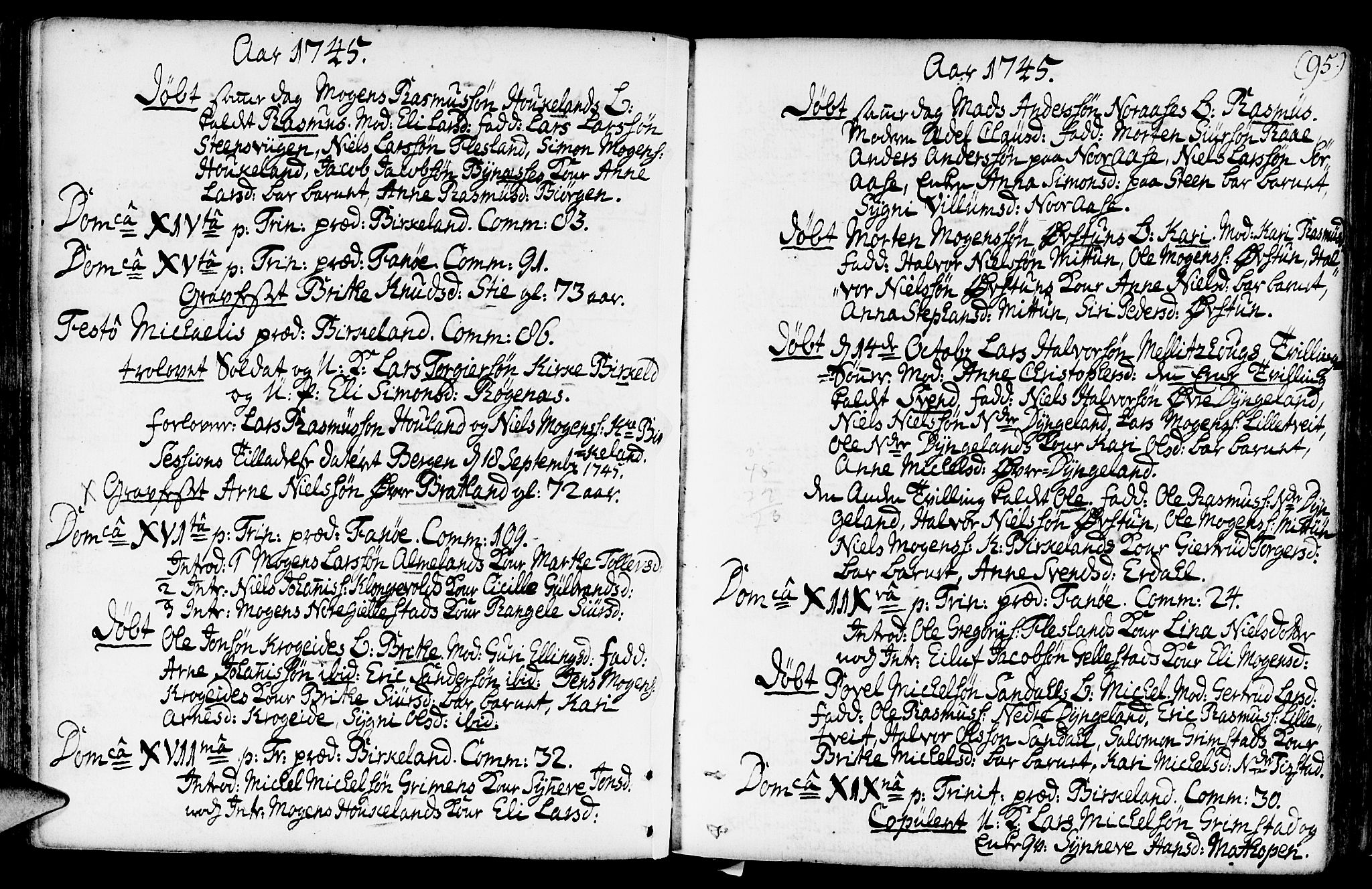 Fana Sokneprestembete, AV/SAB-A-75101/H/Haa/Haaa/L0003: Parish register (official) no. A 3, 1736-1757, p. 95