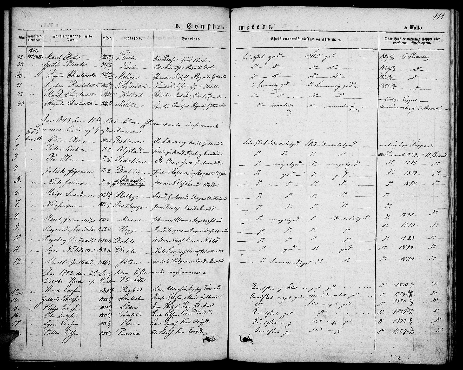 Slidre prestekontor, SAH/PREST-134/H/Ha/Haa/L0004: Parish register (official) no. 4, 1831-1848, p. 111