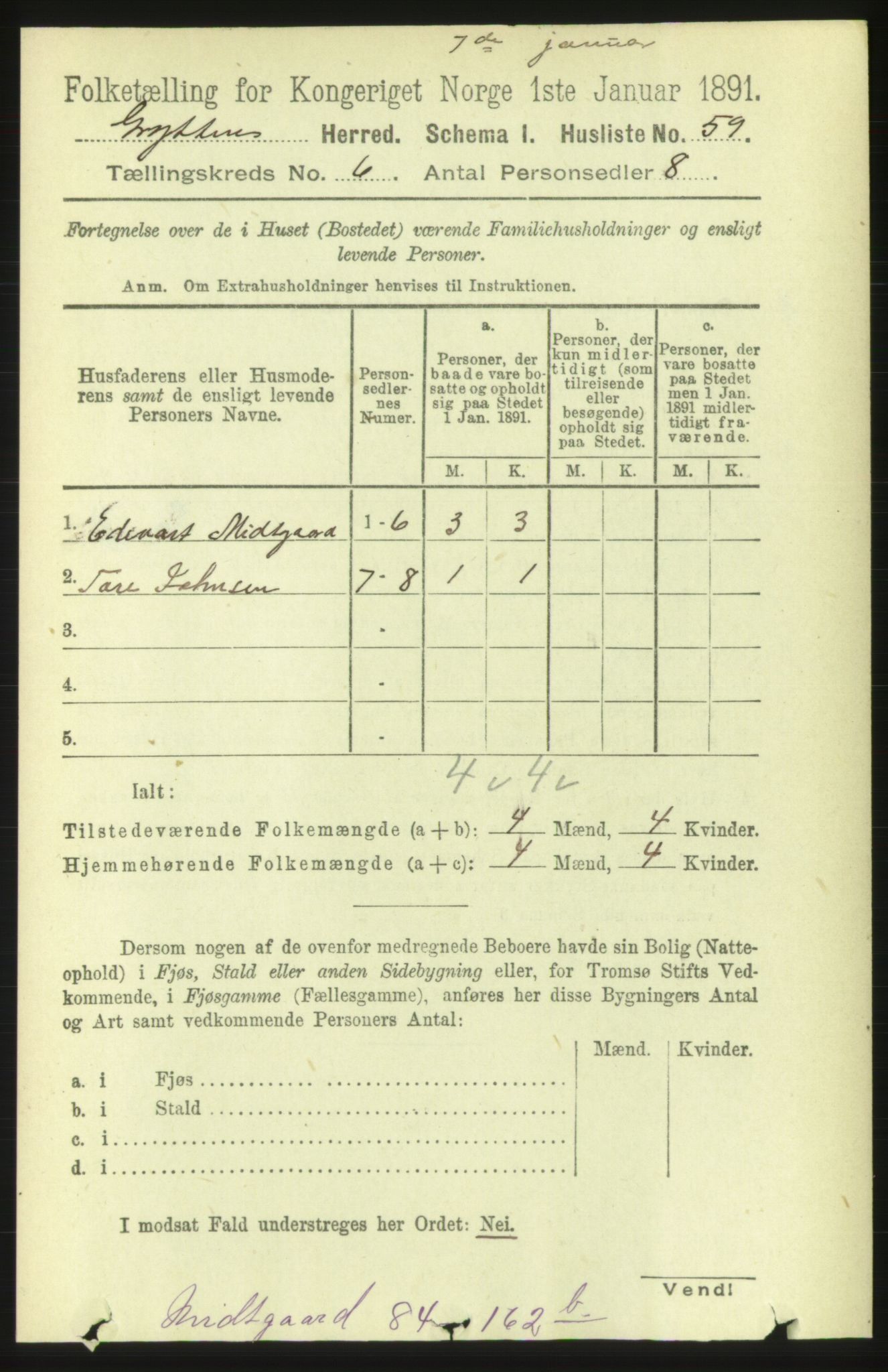 RA, 1891 census for 1539 Grytten, 1891, p. 2487