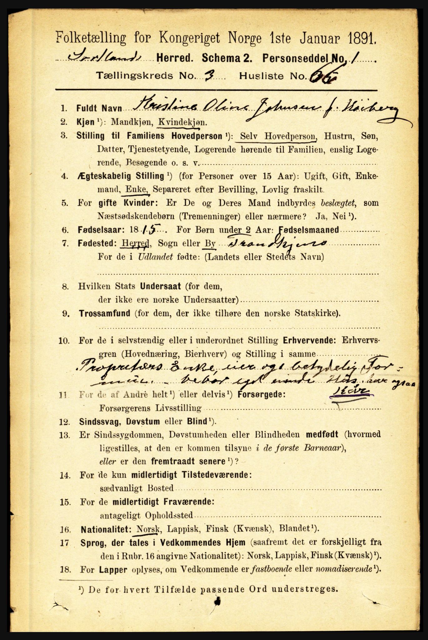 RA, 1891 census for 1870 Sortland, 1891, p. 2658