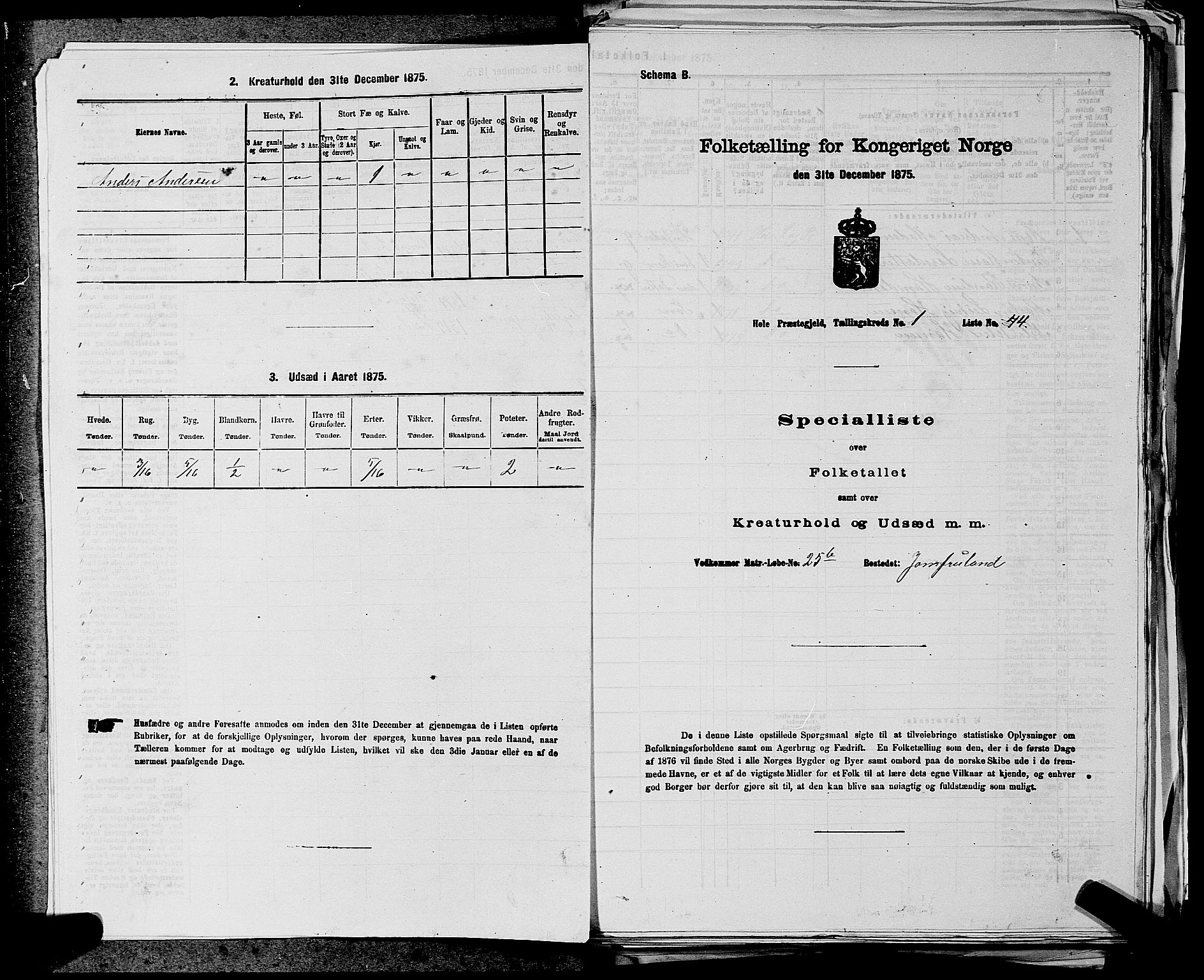 SAKO, 1875 census for 0612P Hole, 1875, p. 66