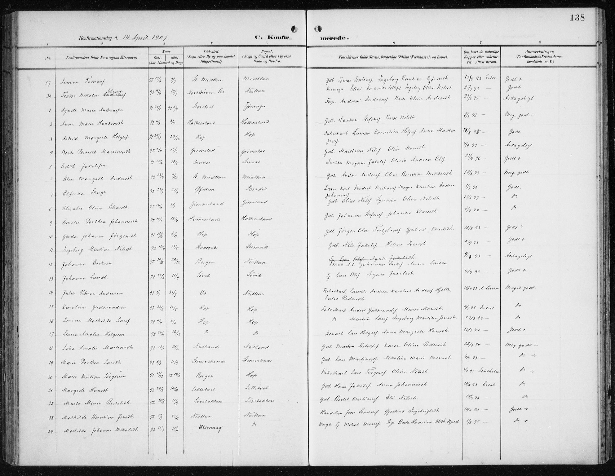 Fana Sokneprestembete, AV/SAB-A-75101/H/Haa/Haai/L0003: Parish register (official) no. I 3, 1900-1912, p. 138