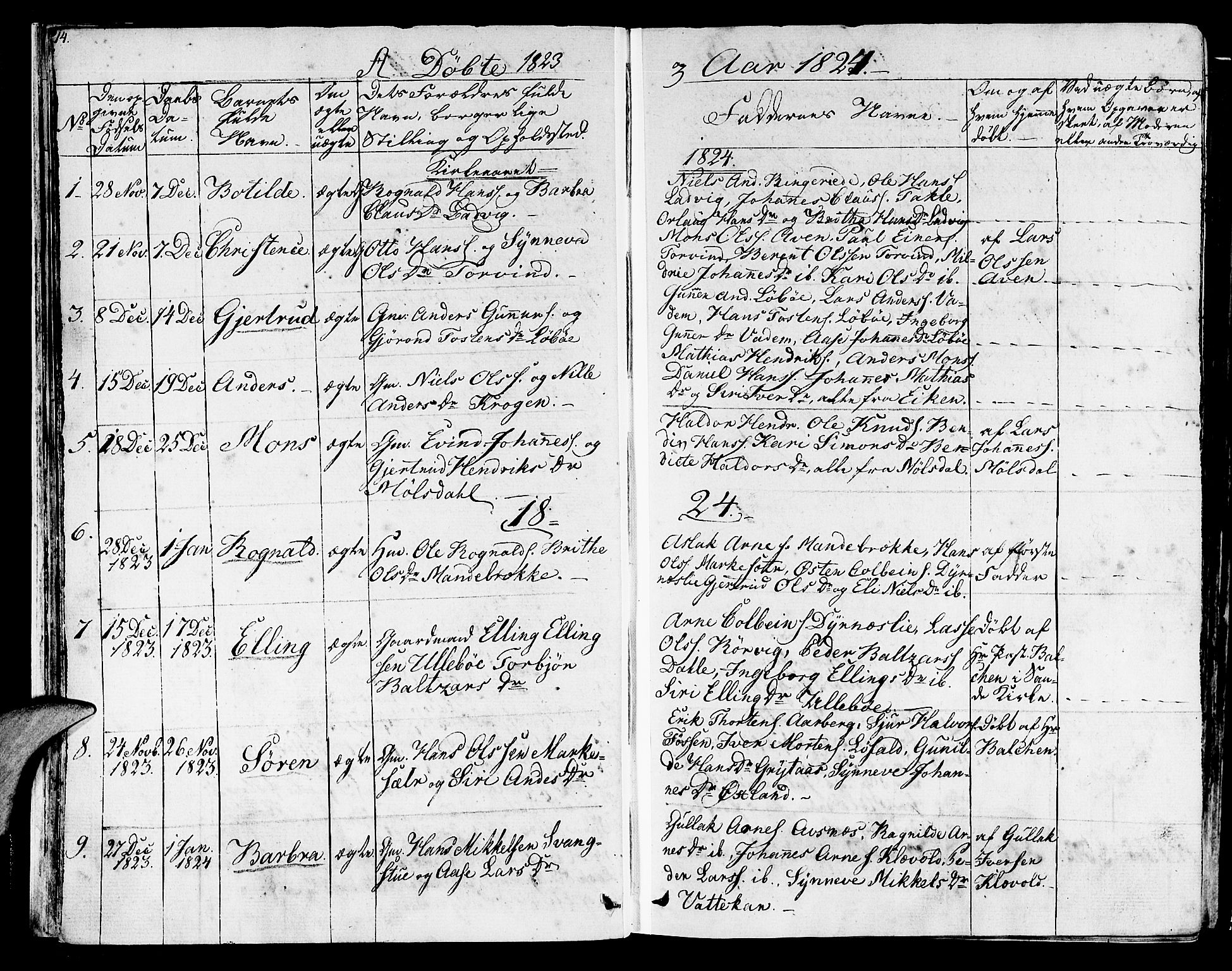 Lavik sokneprestembete, SAB/A-80901: Parish register (official) no. A 2I, 1821-1842, p. 14