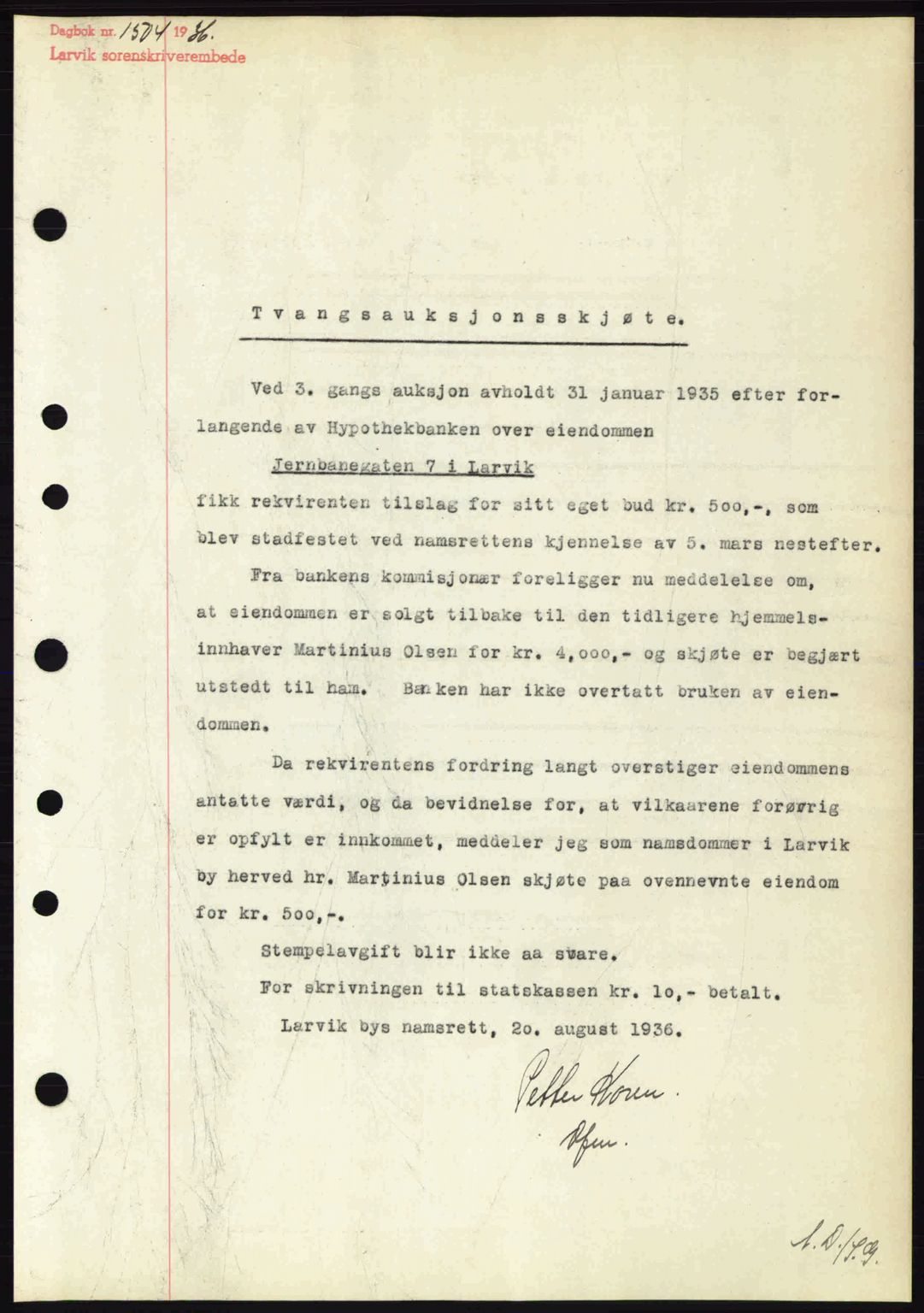 Larvik sorenskriveri, SAKO/A-83/G/Ga/Gab/L0067: Mortgage book no. A-1, 1936-1937, Diary no: : 1504/1936