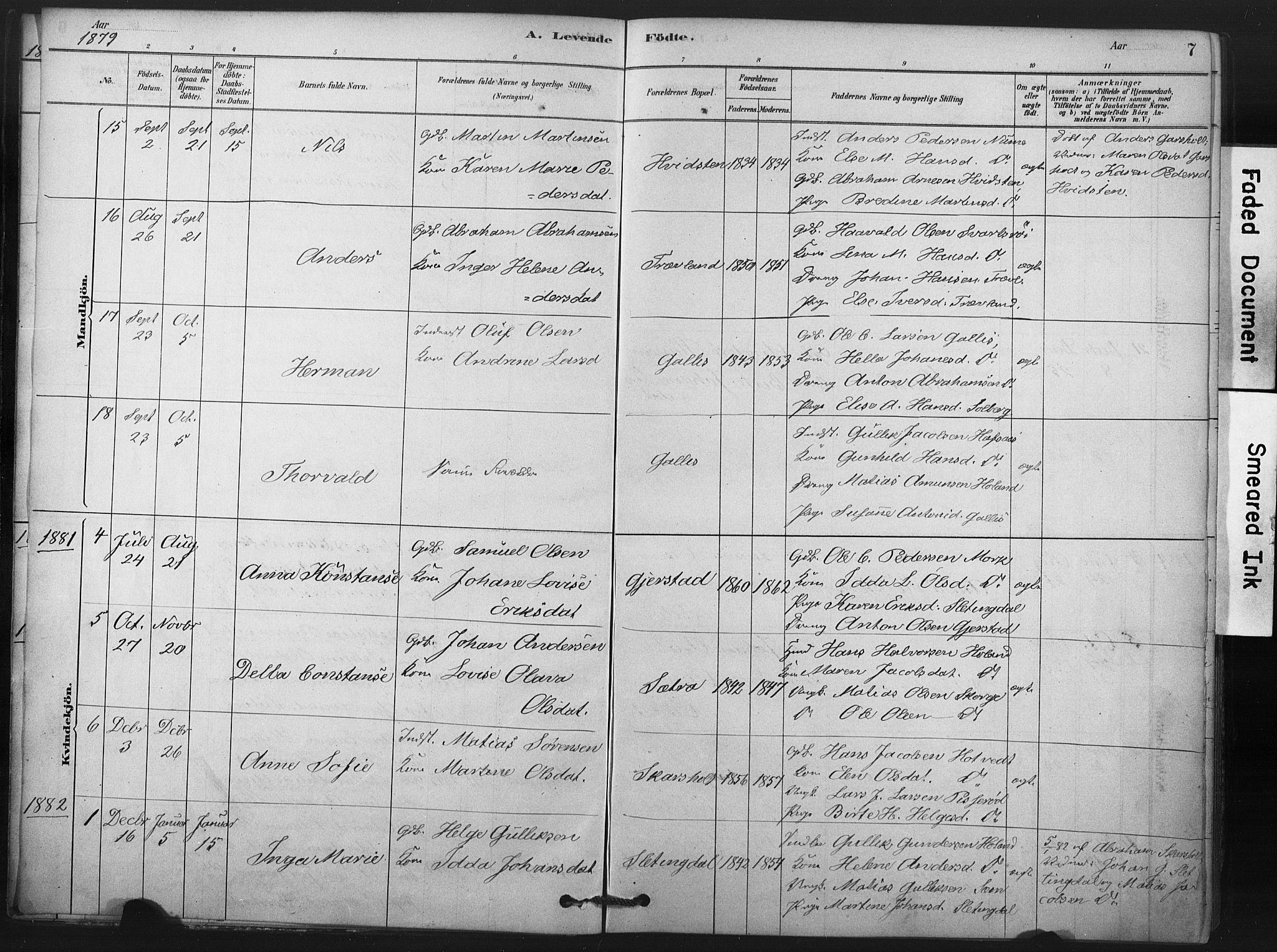 Andebu kirkebøker, AV/SAKO-A-336/F/Fa/L0008: Parish register (official) no. 8, 1878-1902, p. 7