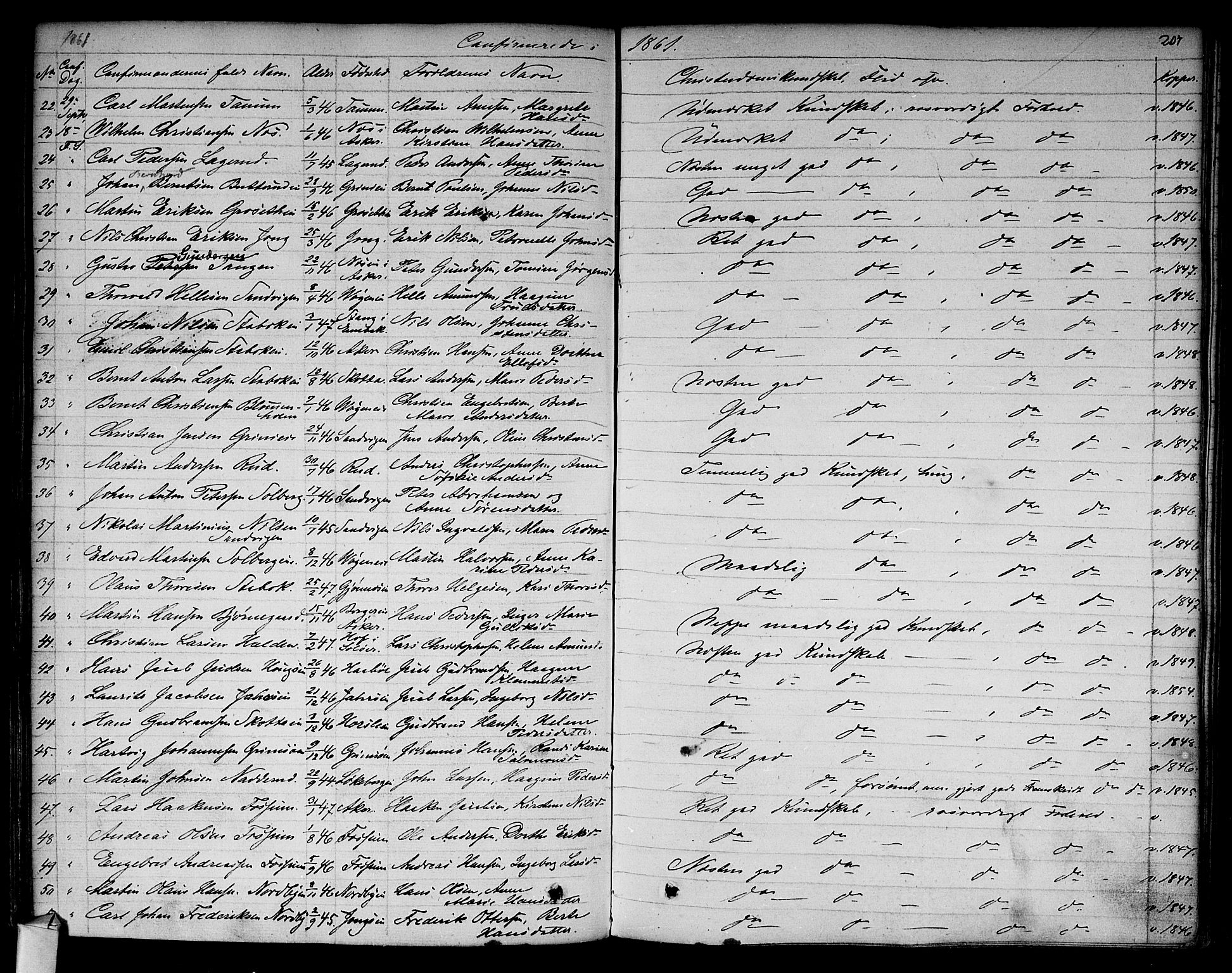 Asker prestekontor Kirkebøker, AV/SAO-A-10256a/F/Fa/L0009: Parish register (official) no. I 9, 1825-1878, p. 207