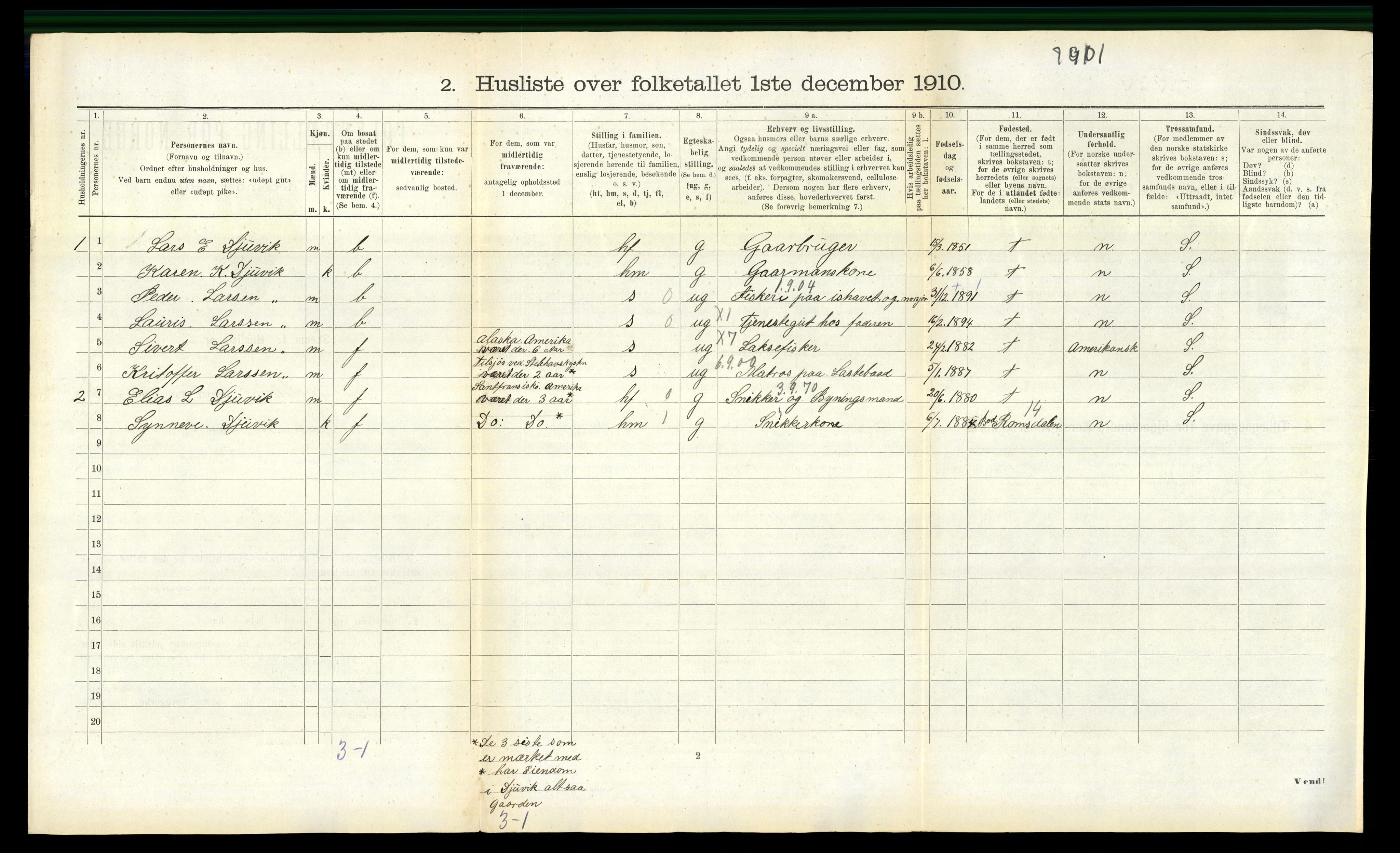 RA, 1910 census for Volda, 1910, p. 1011