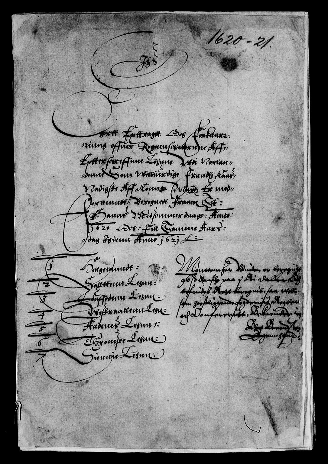 Rentekammeret inntil 1814, Reviderte regnskaper, Lensregnskaper, RA/EA-5023/R/Rb/Rbz/L0012: Nordlandenes len, 1620-1621