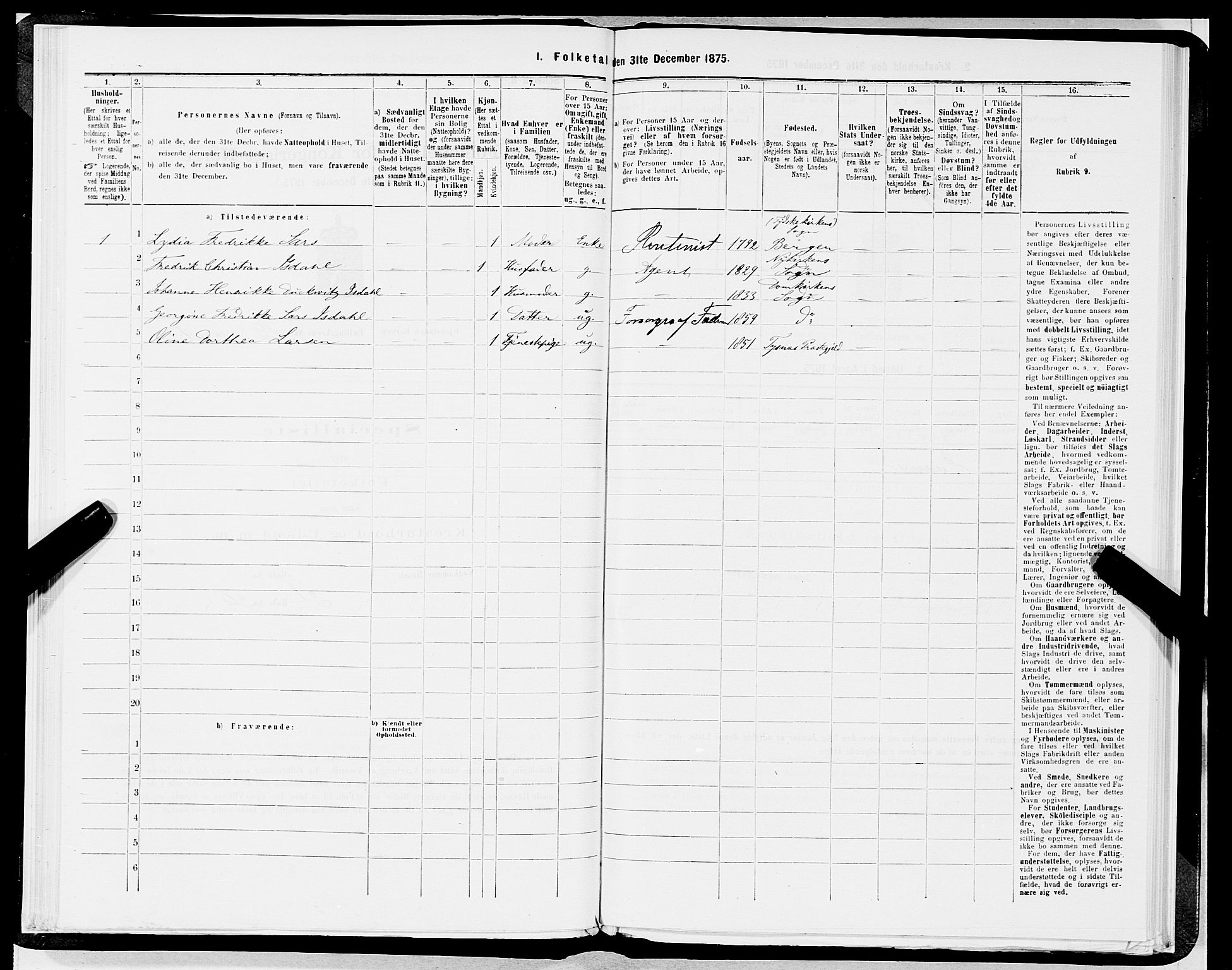 SAB, 1875 census for 1301 Bergen, 1875, p. 582