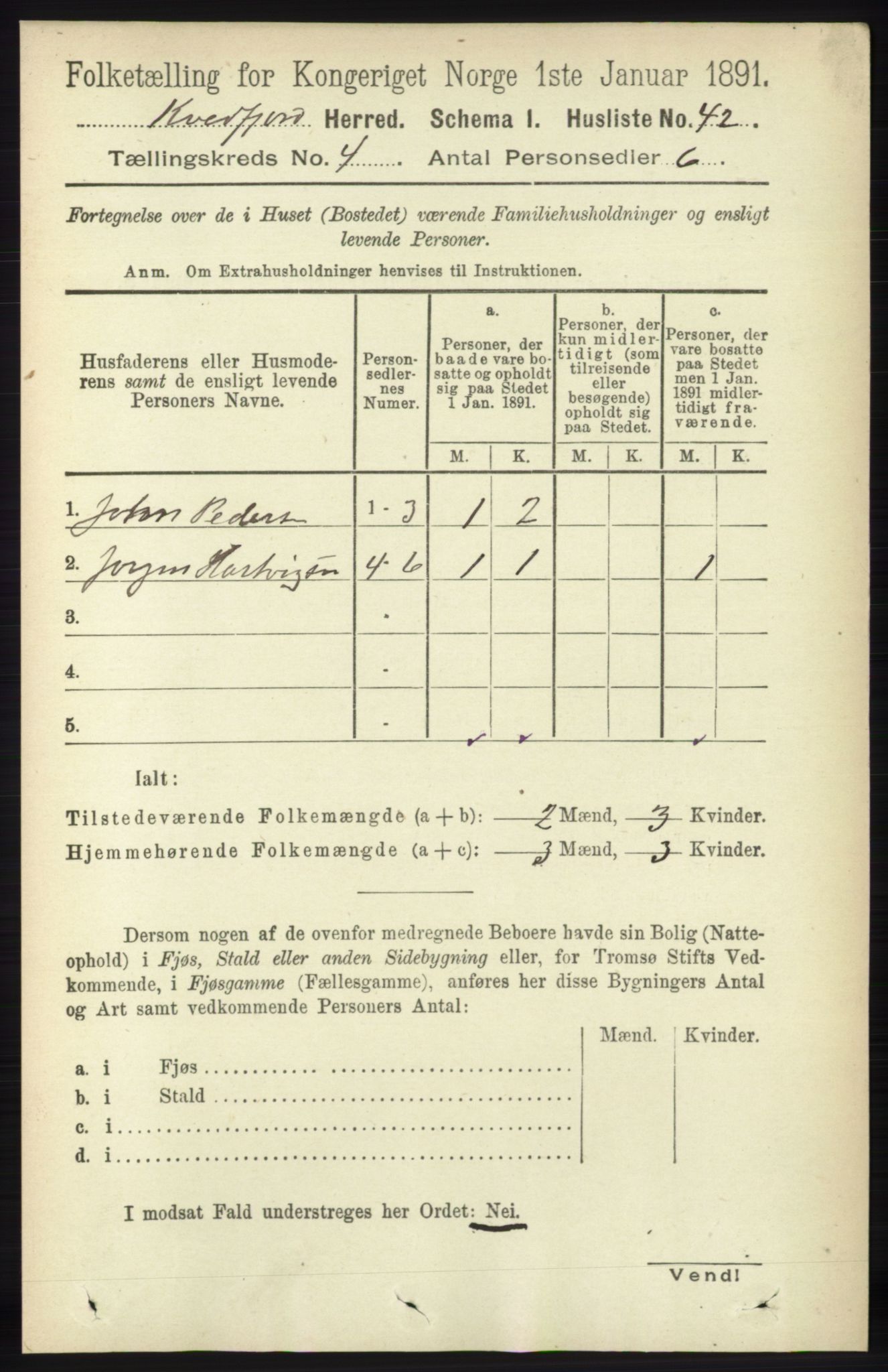 RA, 1891 census for 1911 Kvæfjord, 1891, p. 1791