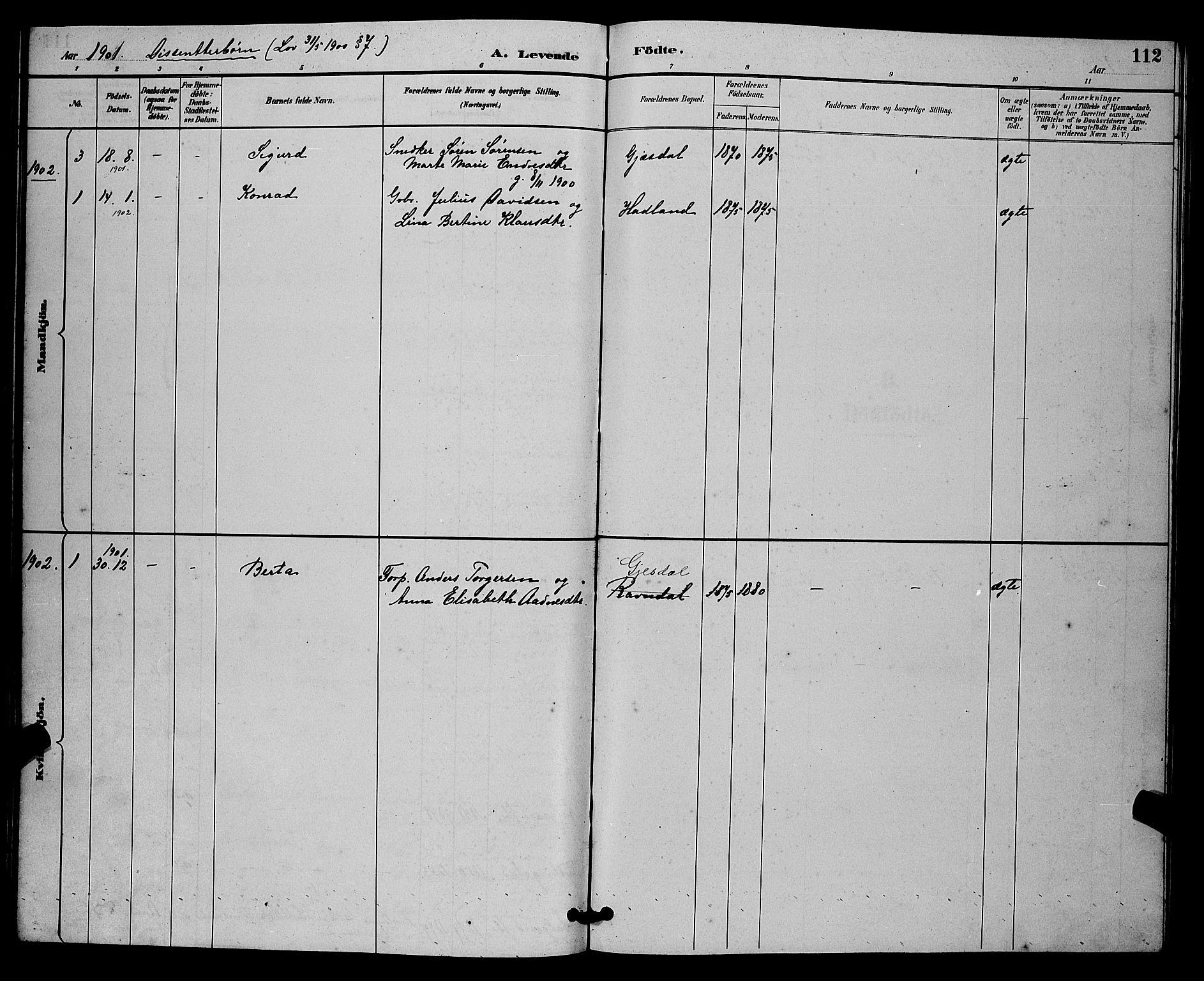 Lye sokneprestkontor, SAST/A-101794/001/30BB/L0008: Parish register (copy) no. B 7, 1887-1901, p. 112