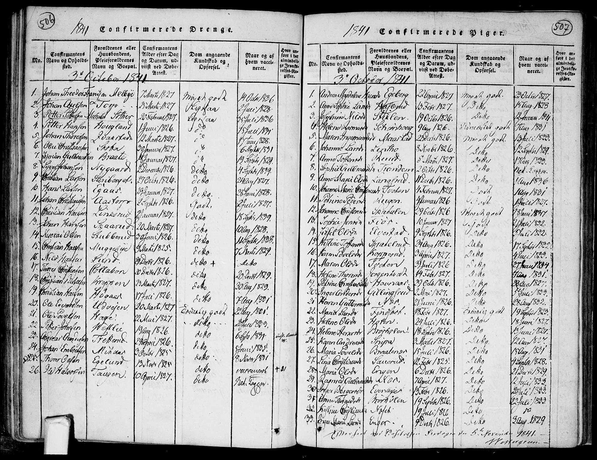 Trøgstad prestekontor Kirkebøker, SAO/A-10925/F/Fa/L0006: Parish register (official) no. I 6, 1815-1844, p. 506-507