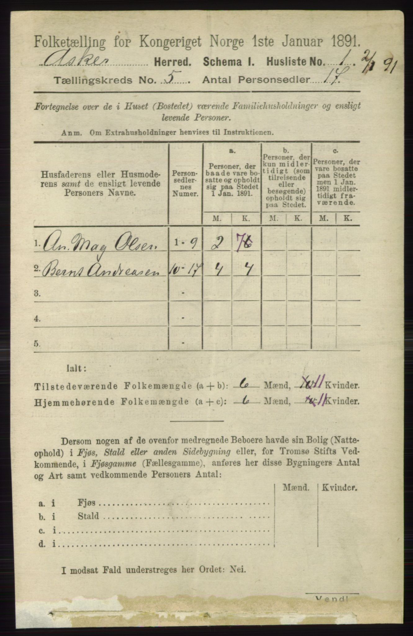 RA, 1891 census for 0220 Asker, 1891, p. 3632